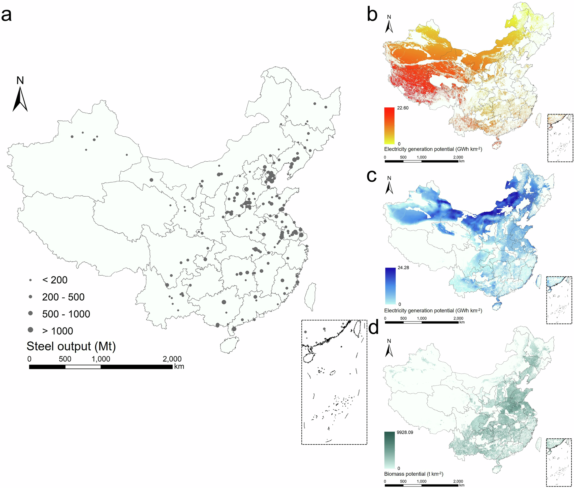 Fig. 1: The spatial distribution of steel units and renewable energy sources.