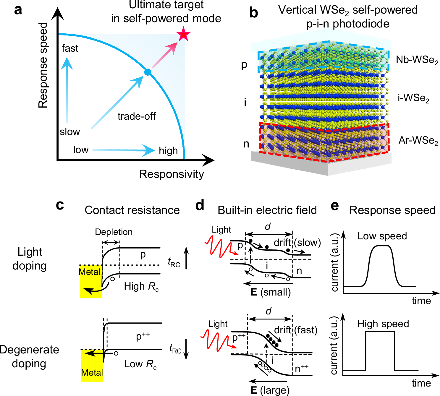 Fig. 1: Concept of the high-speed vertical WSe2 p-i-n photodiode.