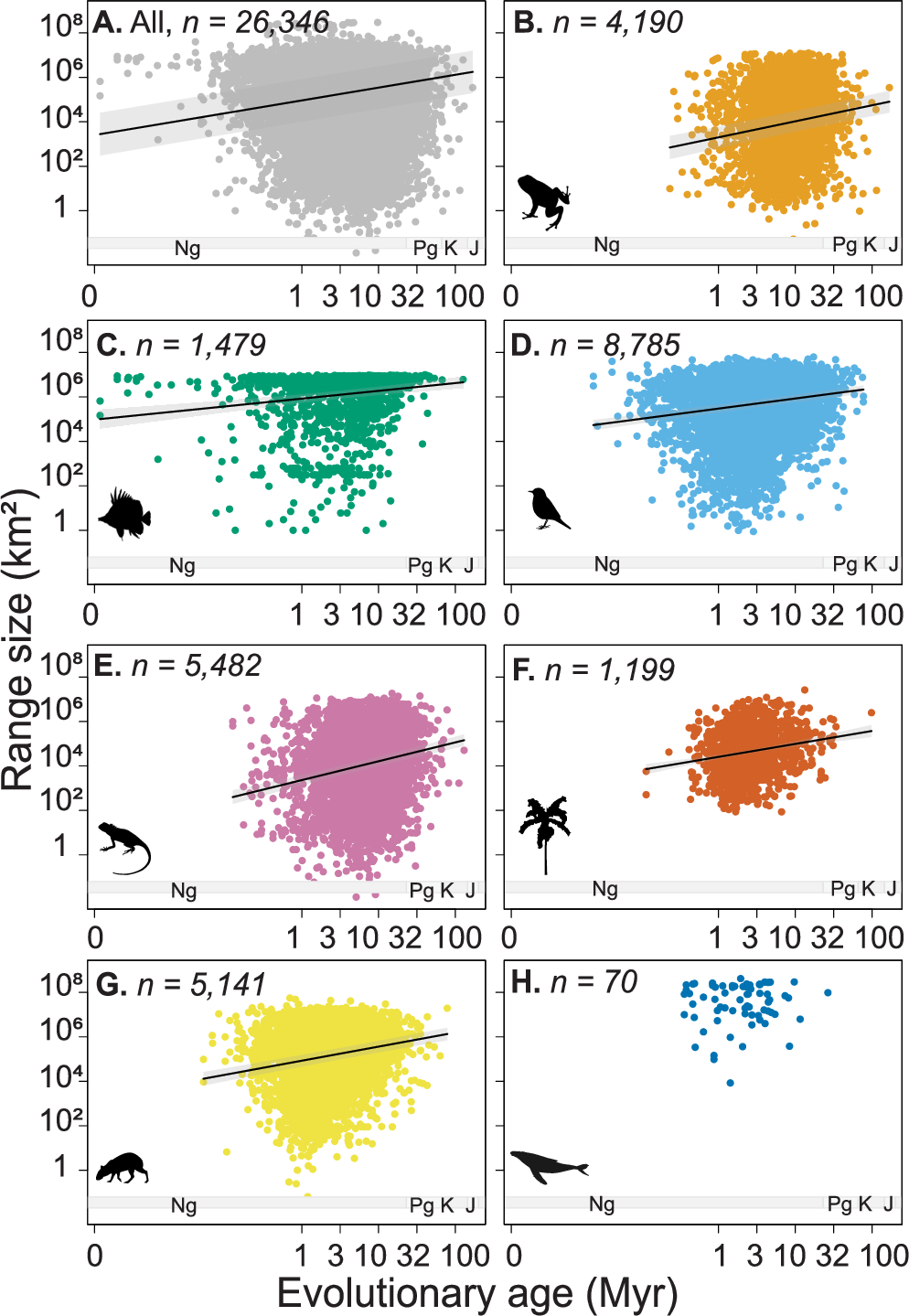 Fig. 1: The relationship between species age and range size.