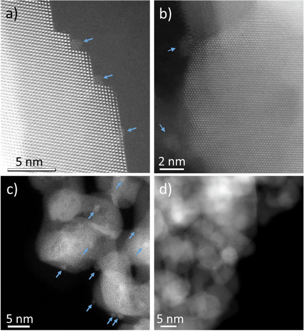 Fig. 7: Pt nanoparticles located at V-pocket and stepped sites of CeO2 derived from Pt@UiO-66 MOF.