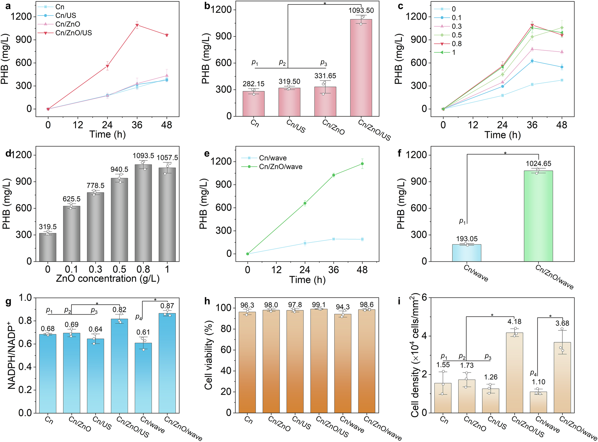 Fig. 2: Autotrophic PHB production by the mechanically-stimulated ZnO-C. necator hybrid system.
