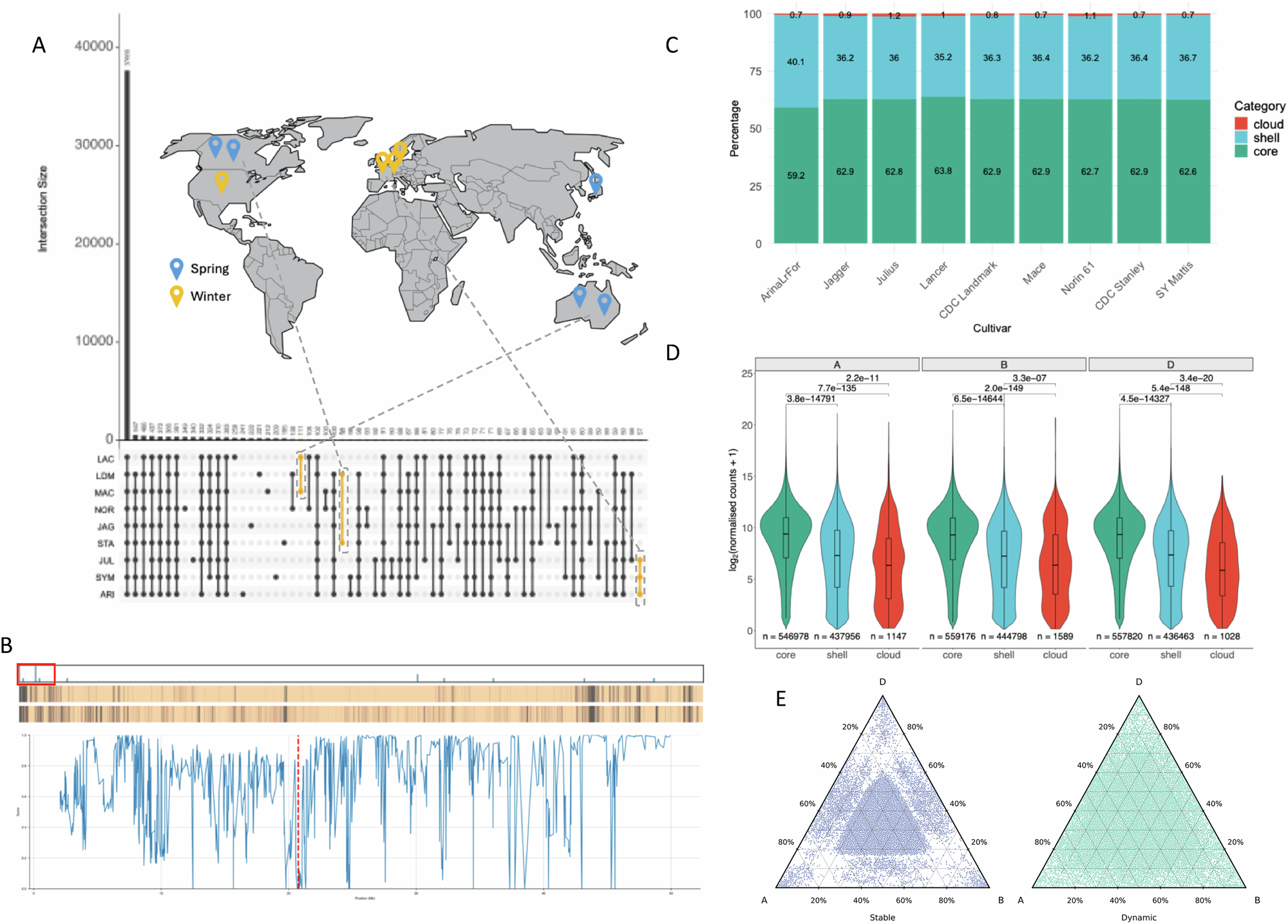 Fig. 2: The wheat core-, shell- and cloud- genome and homoeologous expression patterns.