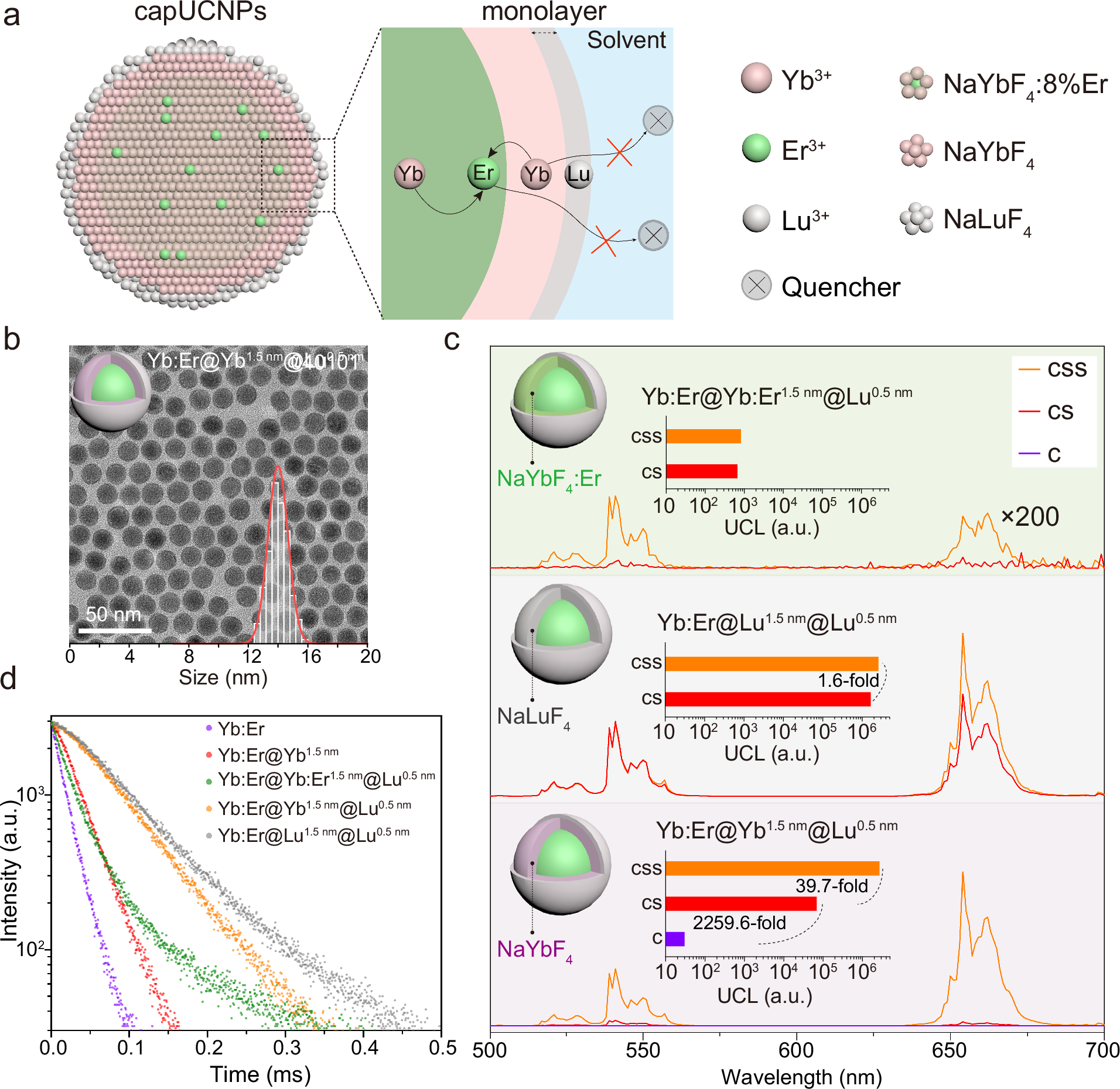Fig. 2: Characterization of ~ 14 nm core-shell-shell UCNPs.