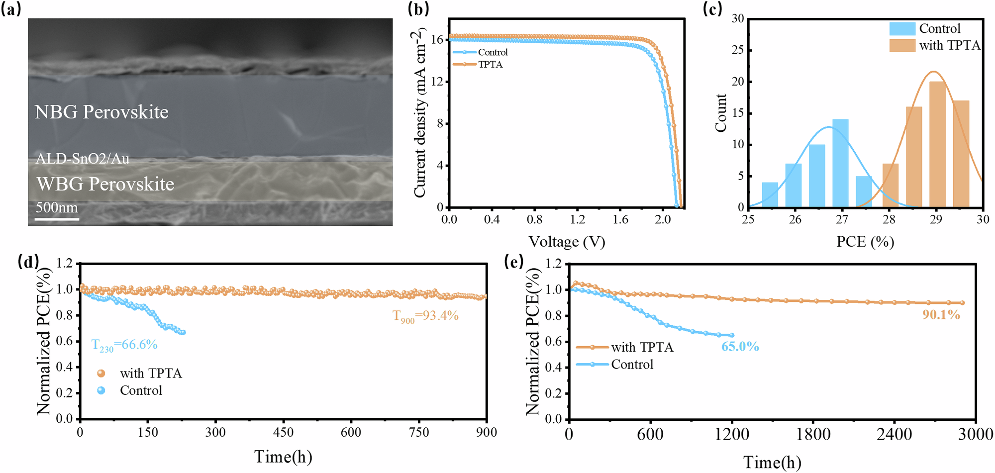Fig. 4: Performance and stability of 2 T PTSCs.