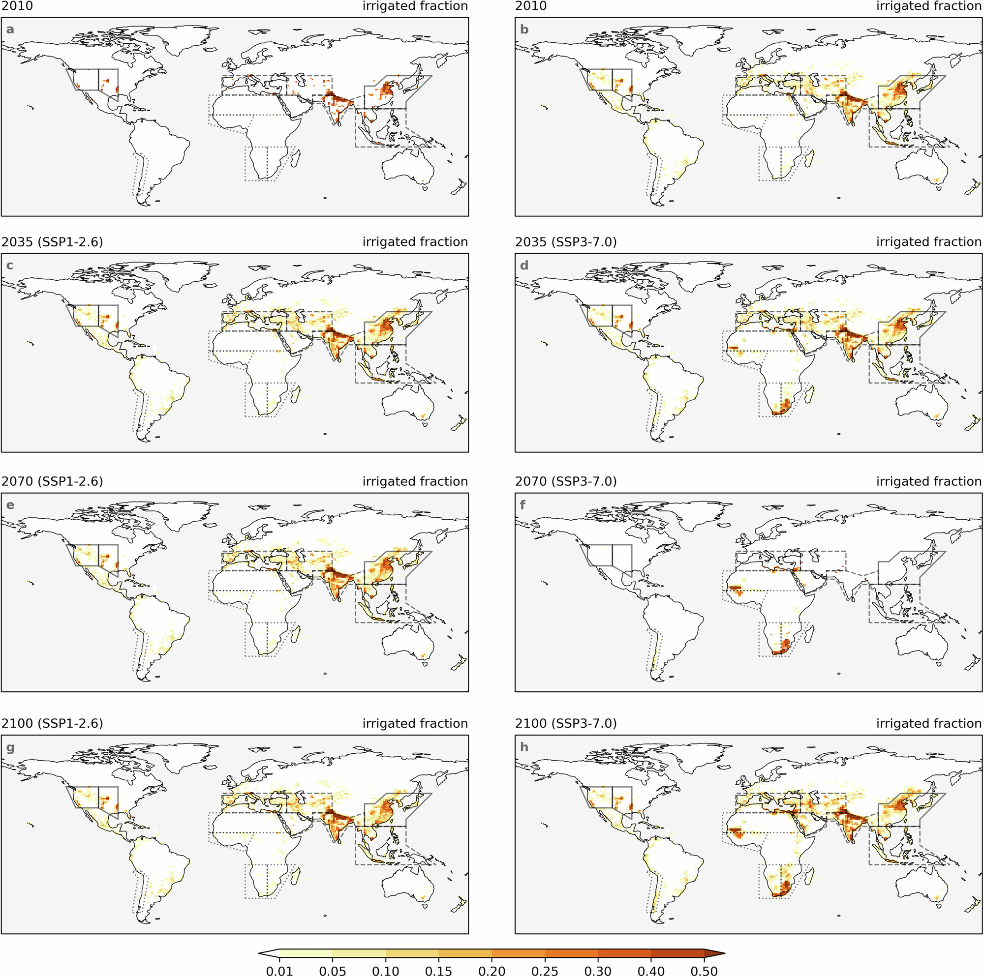 Fig. 2: Divergent changes in area equipped for irrigation under two scenarios.