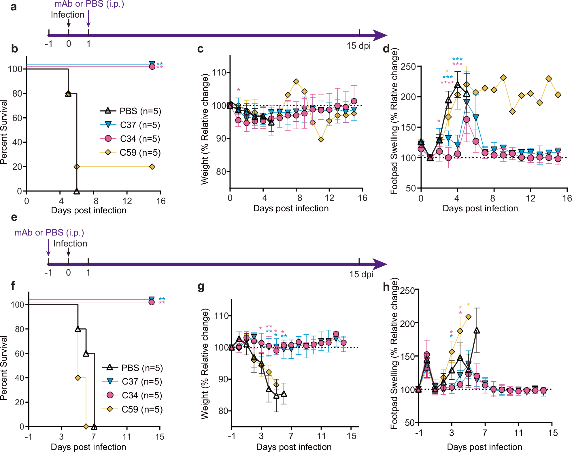 Fig. 2: In vivo protective efficacy of mAbs C34 and C37.
