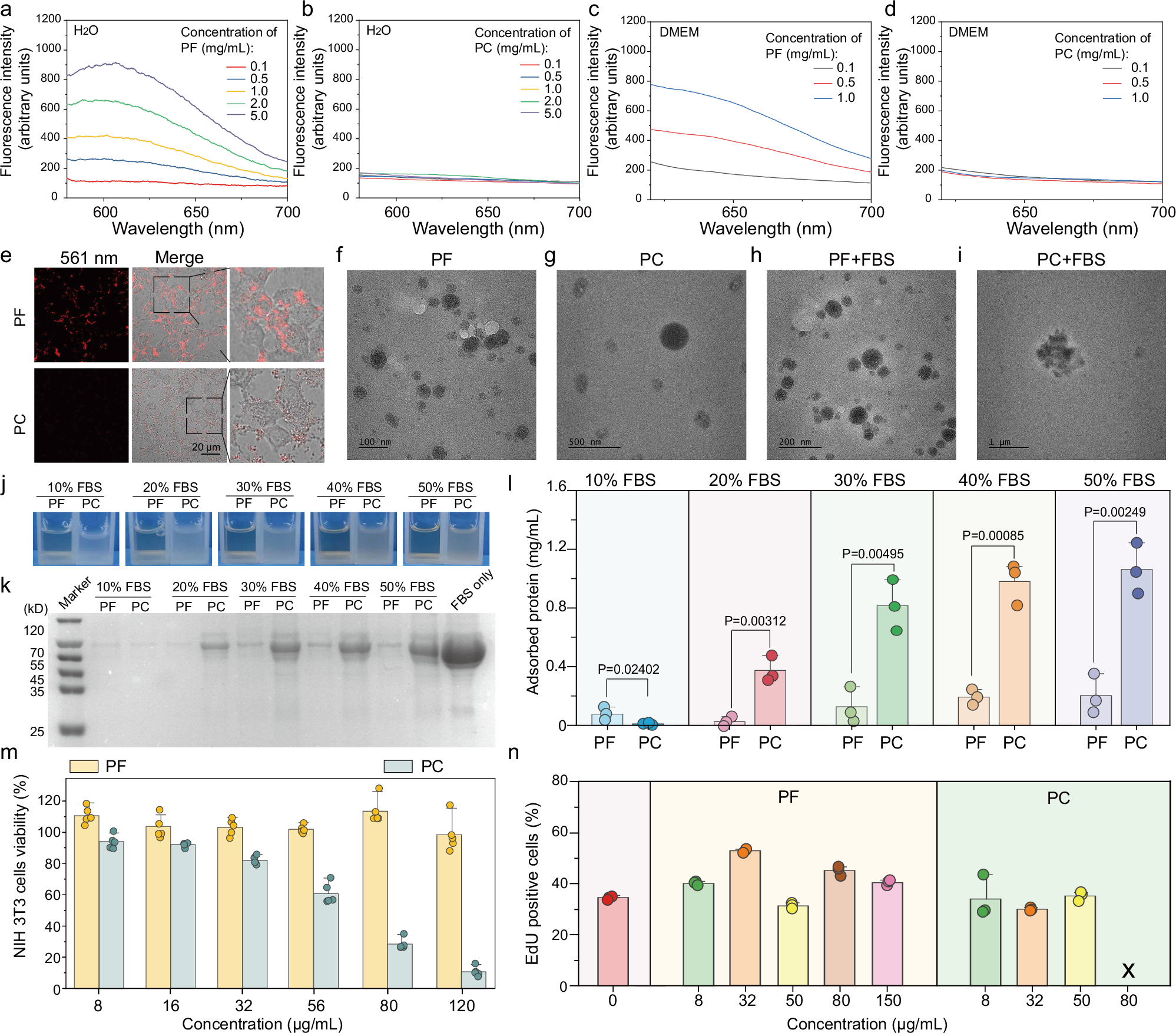 Fig. 2: Characterization and cytotoxicity of PF nanoparticles.