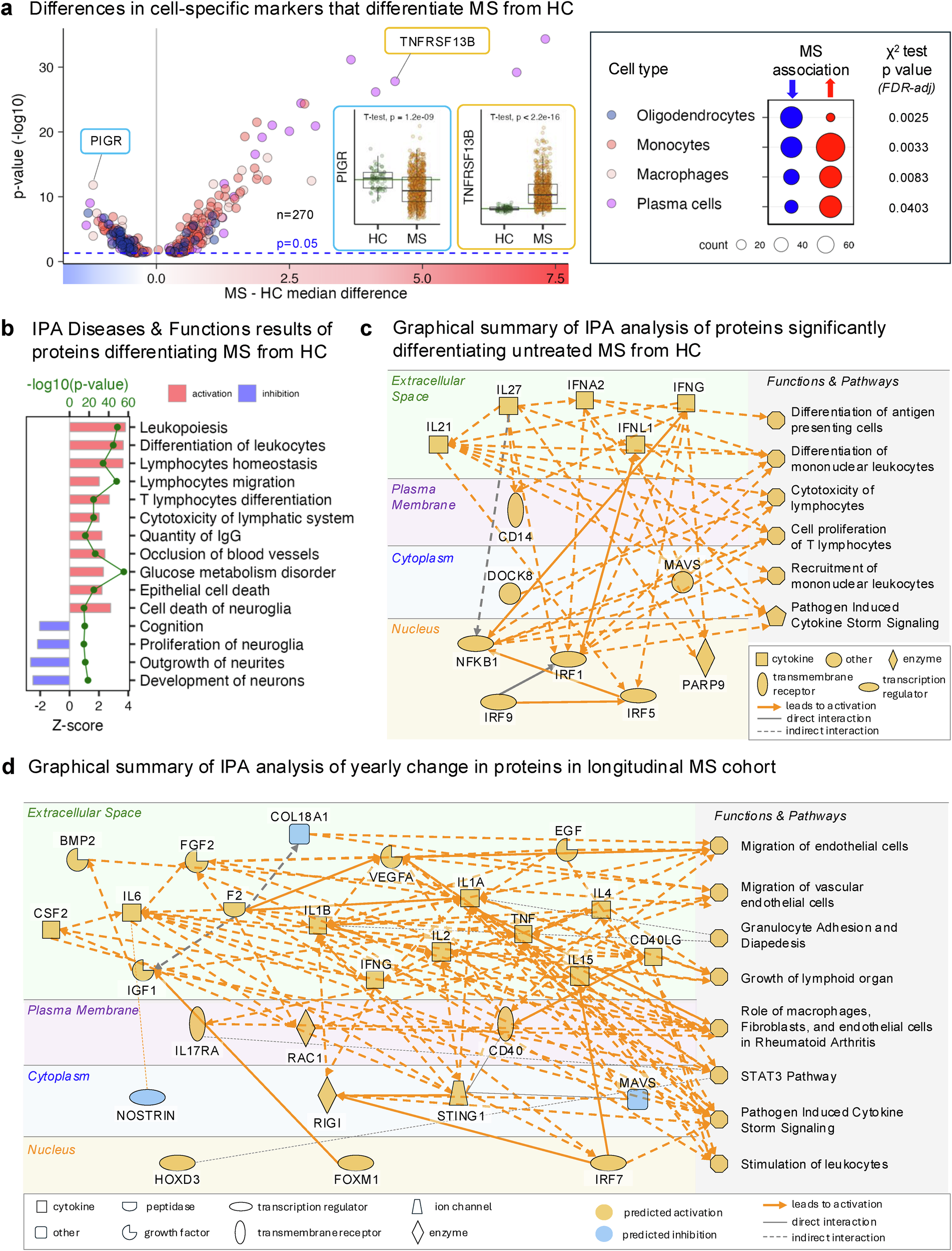 Fig. 2: Proteomic data and summary models that differentiate untreated multiple sclerosis (MS) cohort from healthy controls (HC) and that evolve with MS natural history.