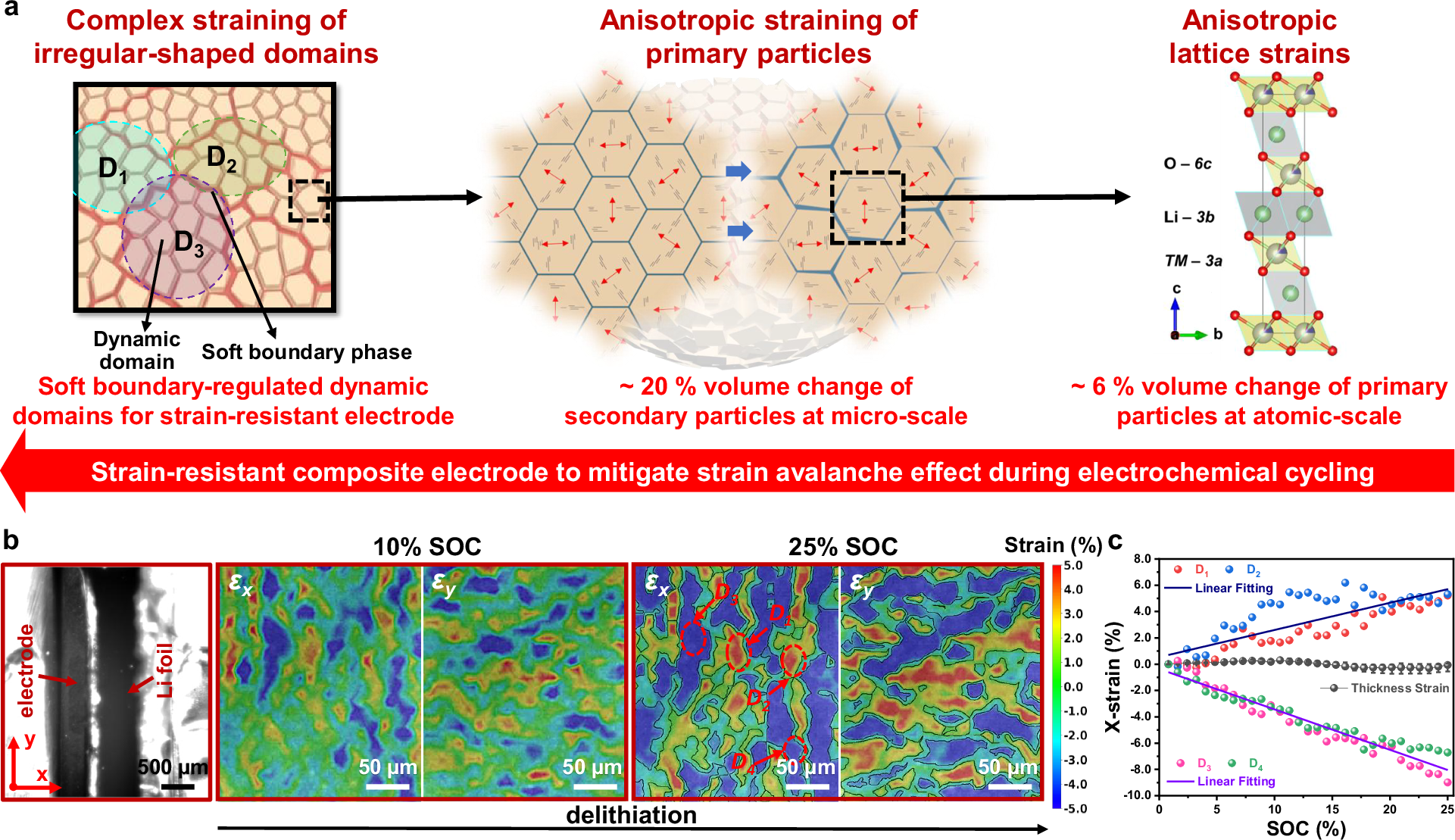 Fig. 4: Operando DIC characterizations of electrochemically induced straining.