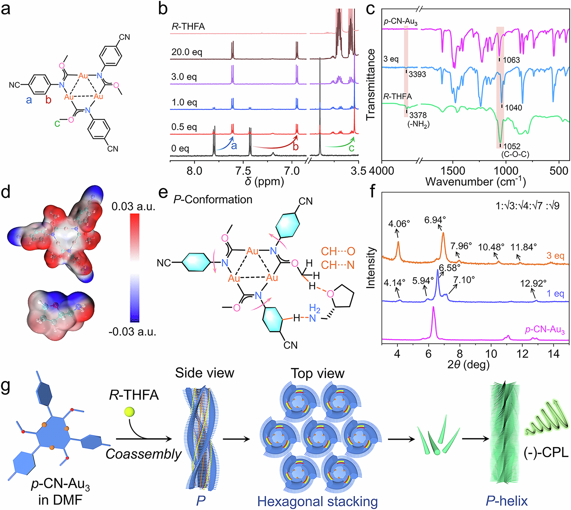 Fig. 4: Co-assembly mechanism of p-CN-Au3 with R-/S-THFA.