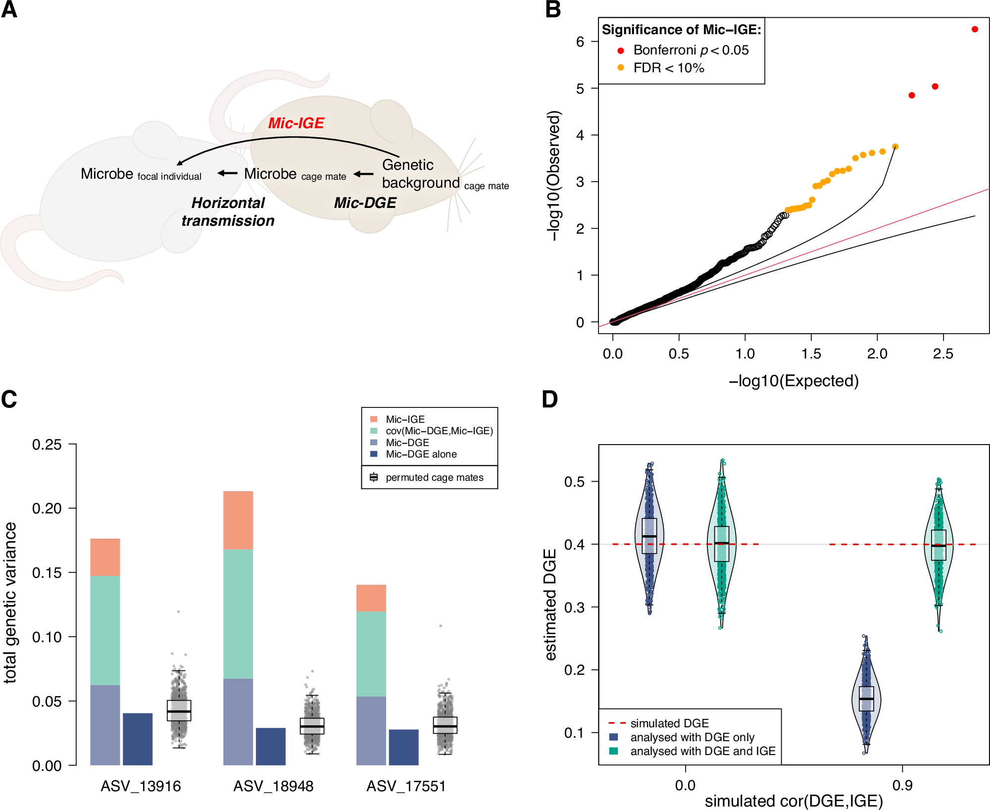 Fig. 6: Indirect (social) genetic effects on microbiome phenotypes (Mic-IGE).