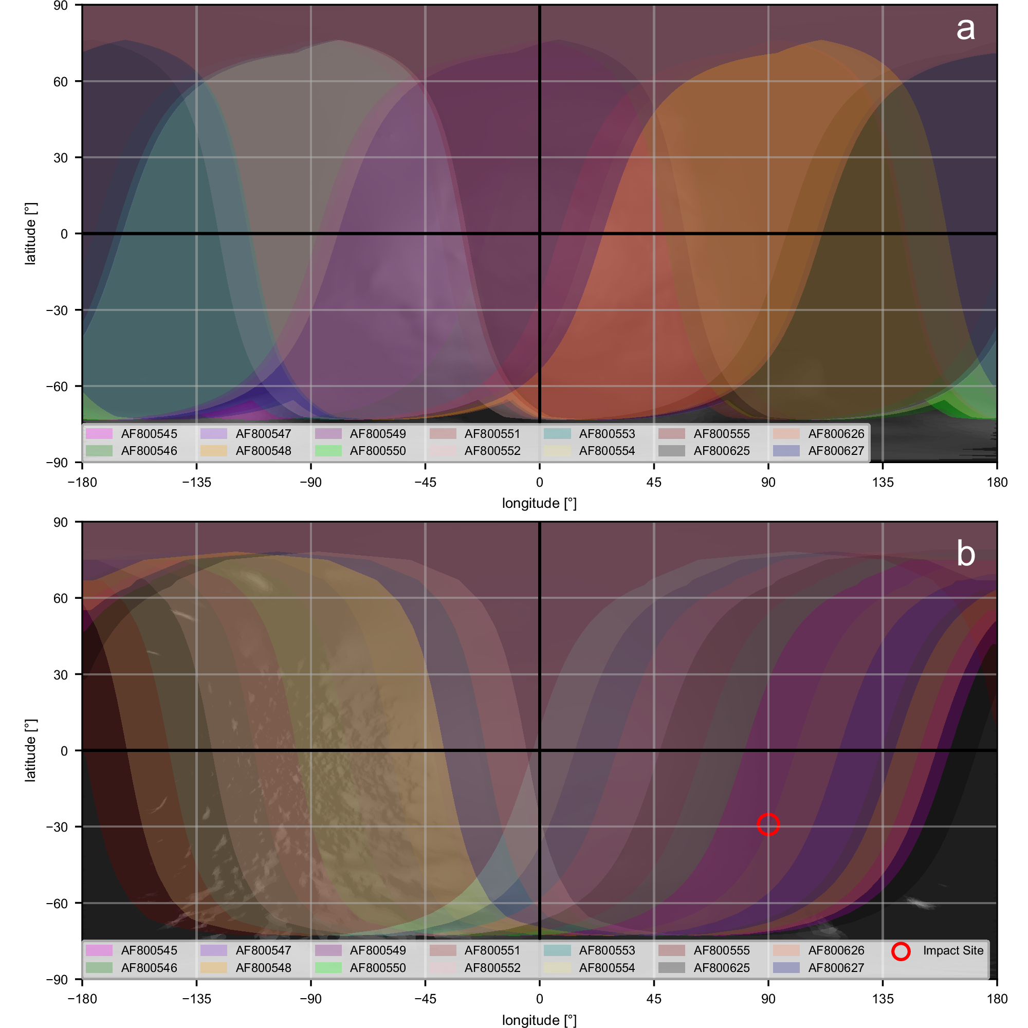 Fig. 6: Didymos-dimorphos surface coverage maps for December spectra.