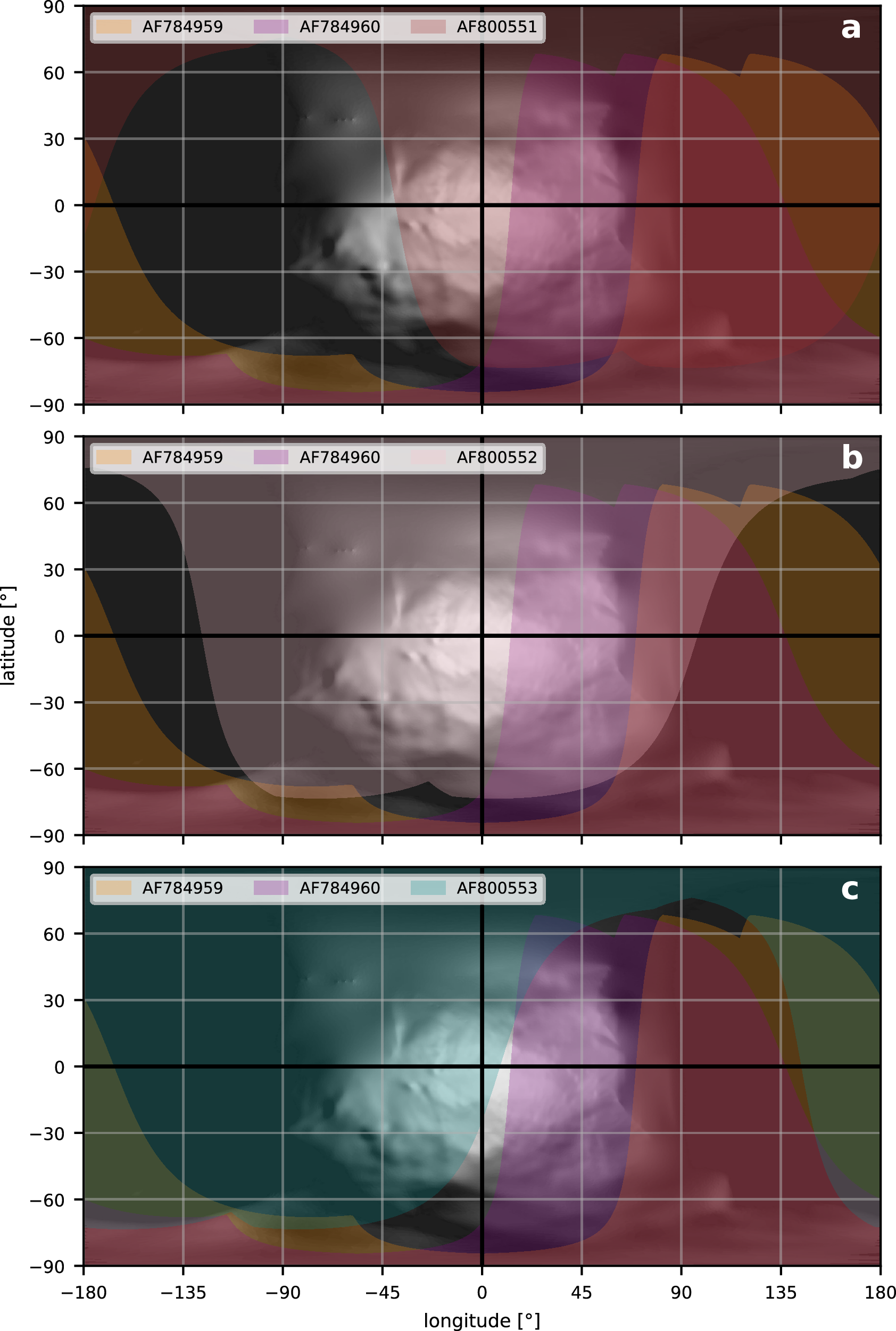 Fig. 9: Didymos surface coverage maps comparison for mutual events.