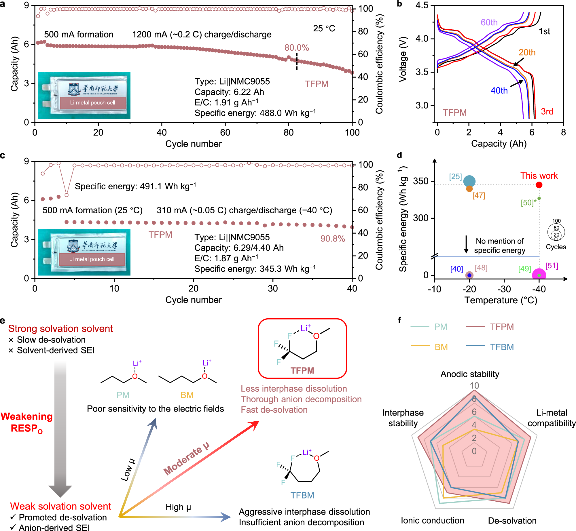 Fig. 7: Evaluation of practical Li-metal pouch cells and the summary of this work.