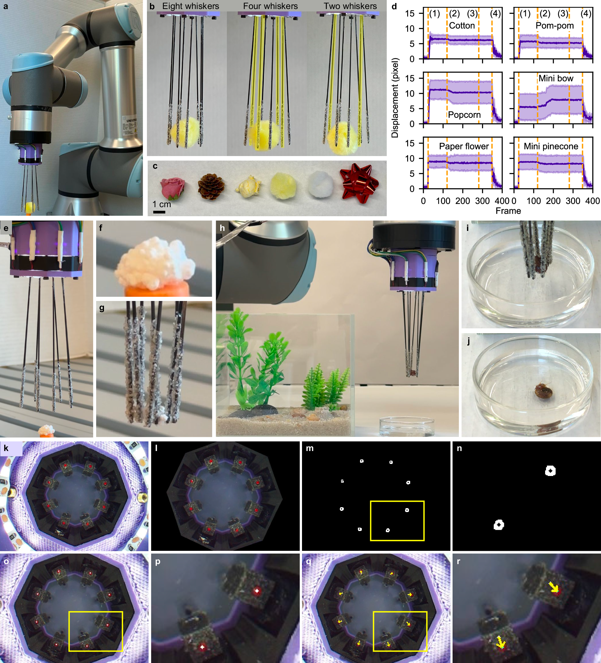 Fig. 6: Grasping experiments using the whisker array sensor and image processing pipeline.