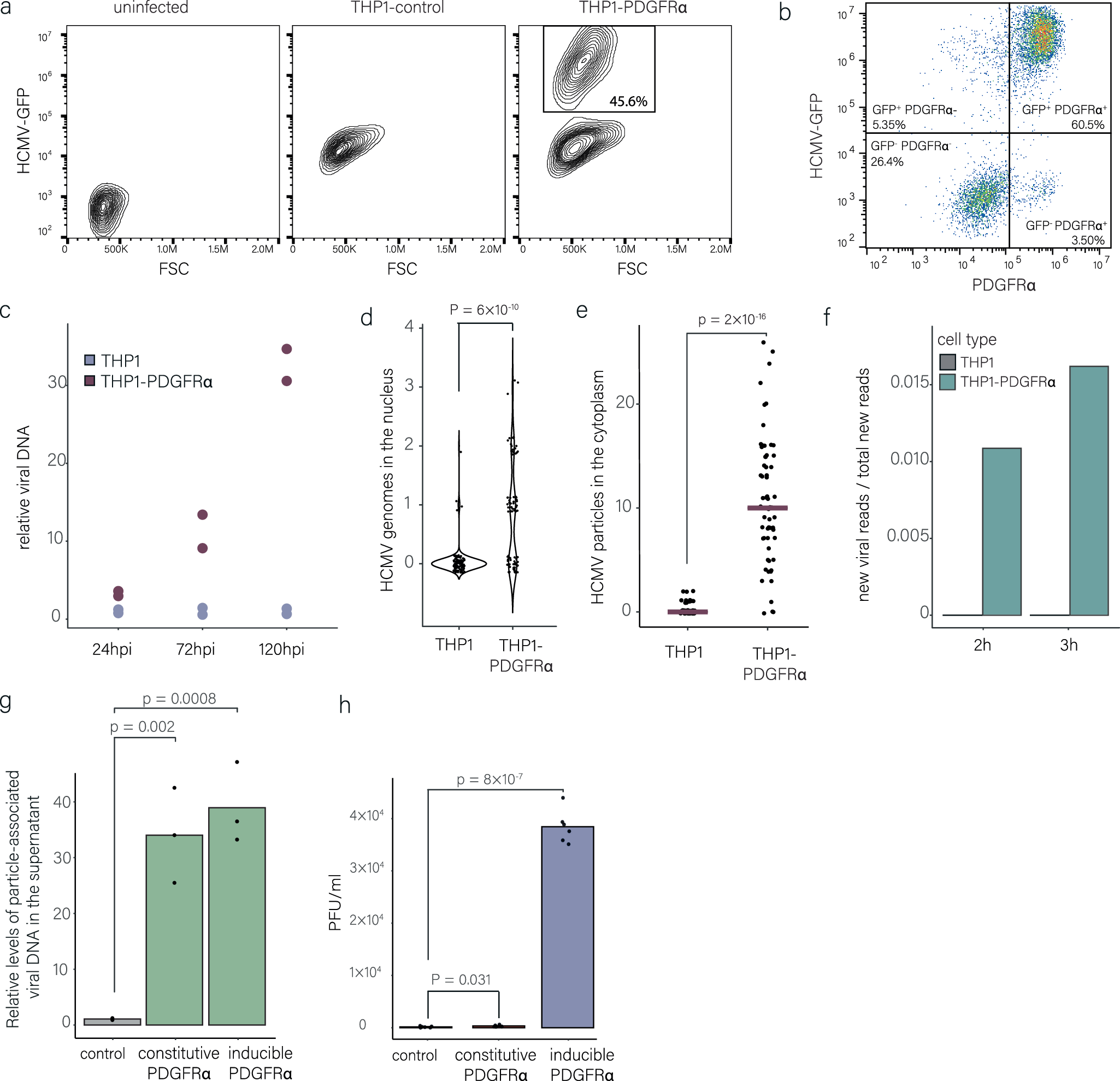 Fig. 4: Ectopic expression of known HCMV entry receptors in monocytes leads to productive infection.