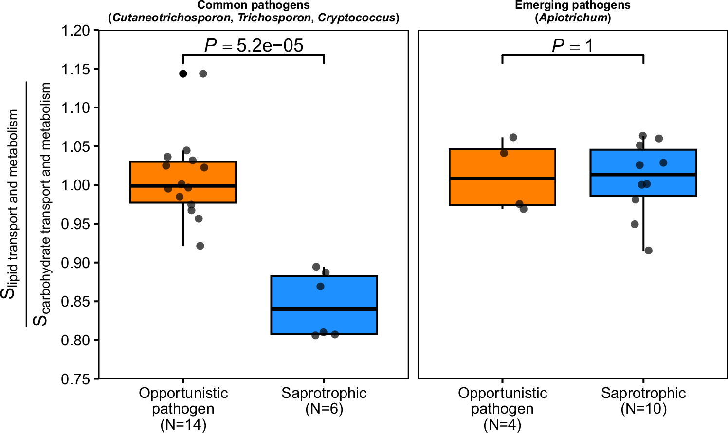 Fig. 3: Relative codon optimisation for genes involved in lipid or carbohydrate transport and metabolism.