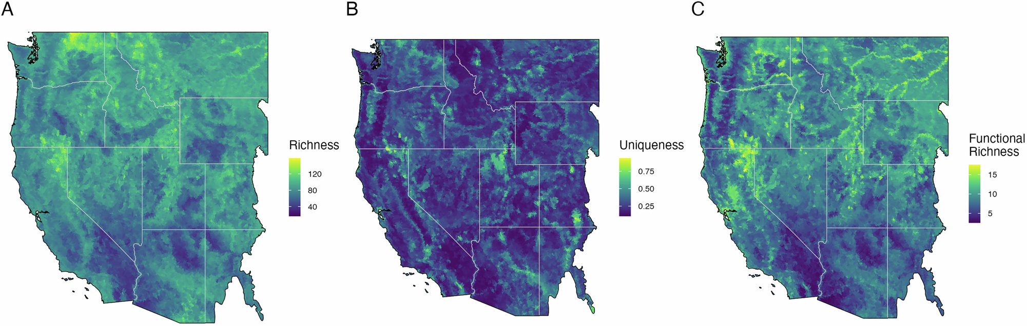 Fig. 1: Biodiversity metric maps.