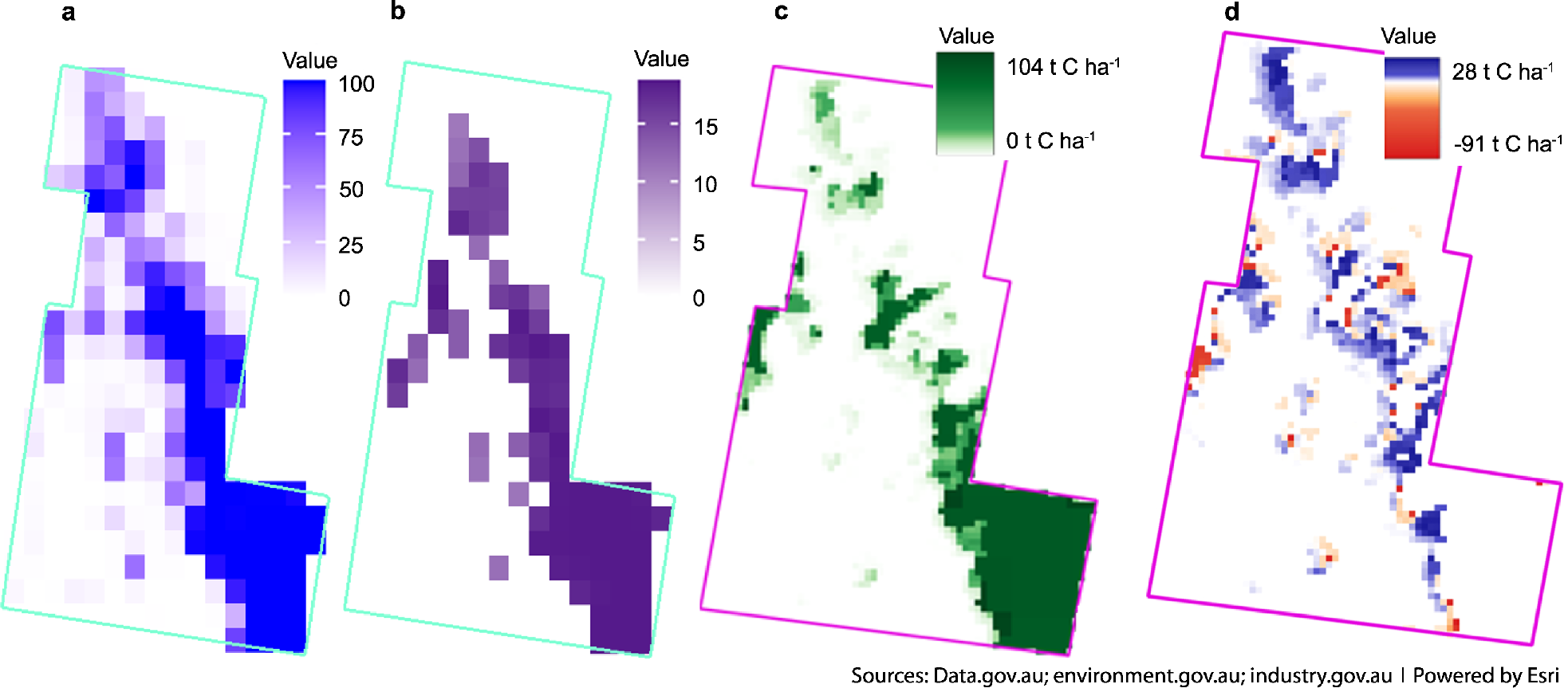 Fig. 7: Spatially-explicit quantification of biodiversity and carbon stocks for farm S4 (New South Wales, Australia).