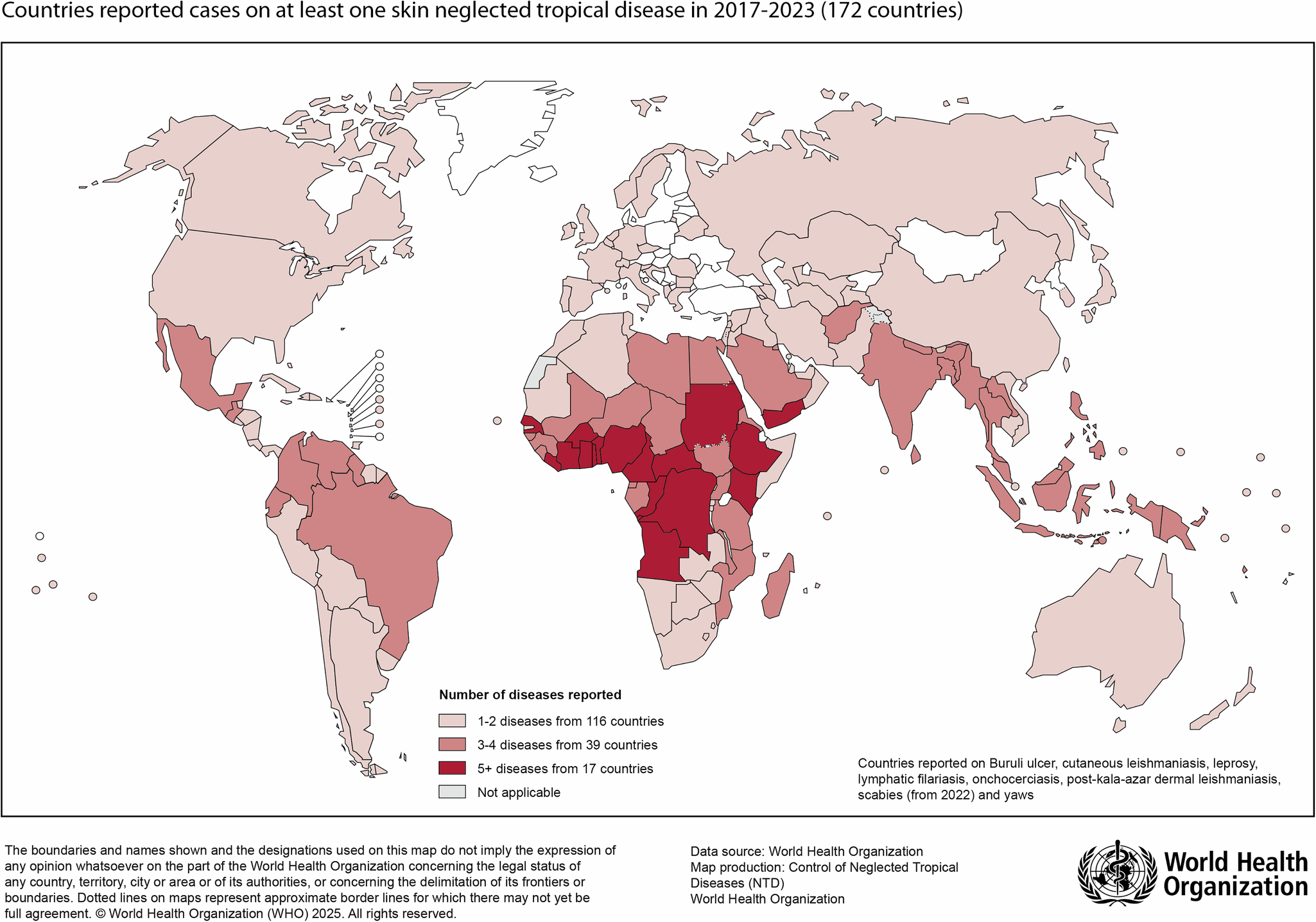 Fig. 2: Map Highlighting Countries Reporting at Least One Skin NTD 2017-2022.