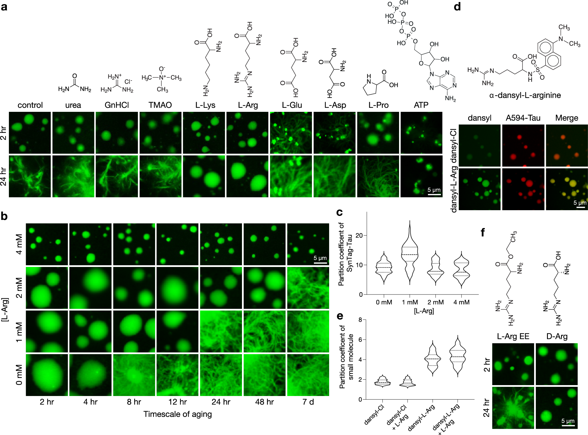 Fig. 3: Small molecule metabolites can decouple phase separation and fibril formation in a chemistry-specific manner.