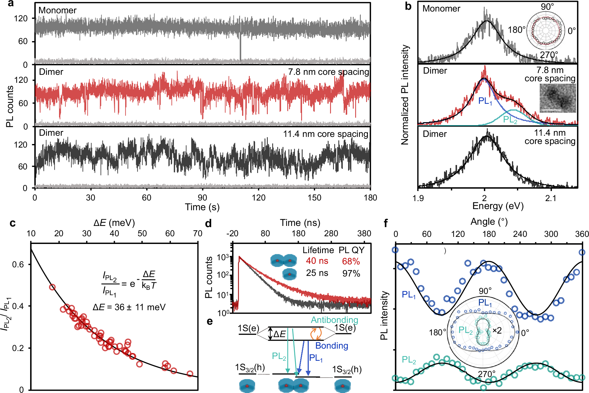 Fig. 4: Single-particle spectroscopy of single (11
                        $$\overline{2}$$
                        
                          
                            
                              2
                            
                            ¯
                          
                        
                      0)-attached homodimer and monomer.