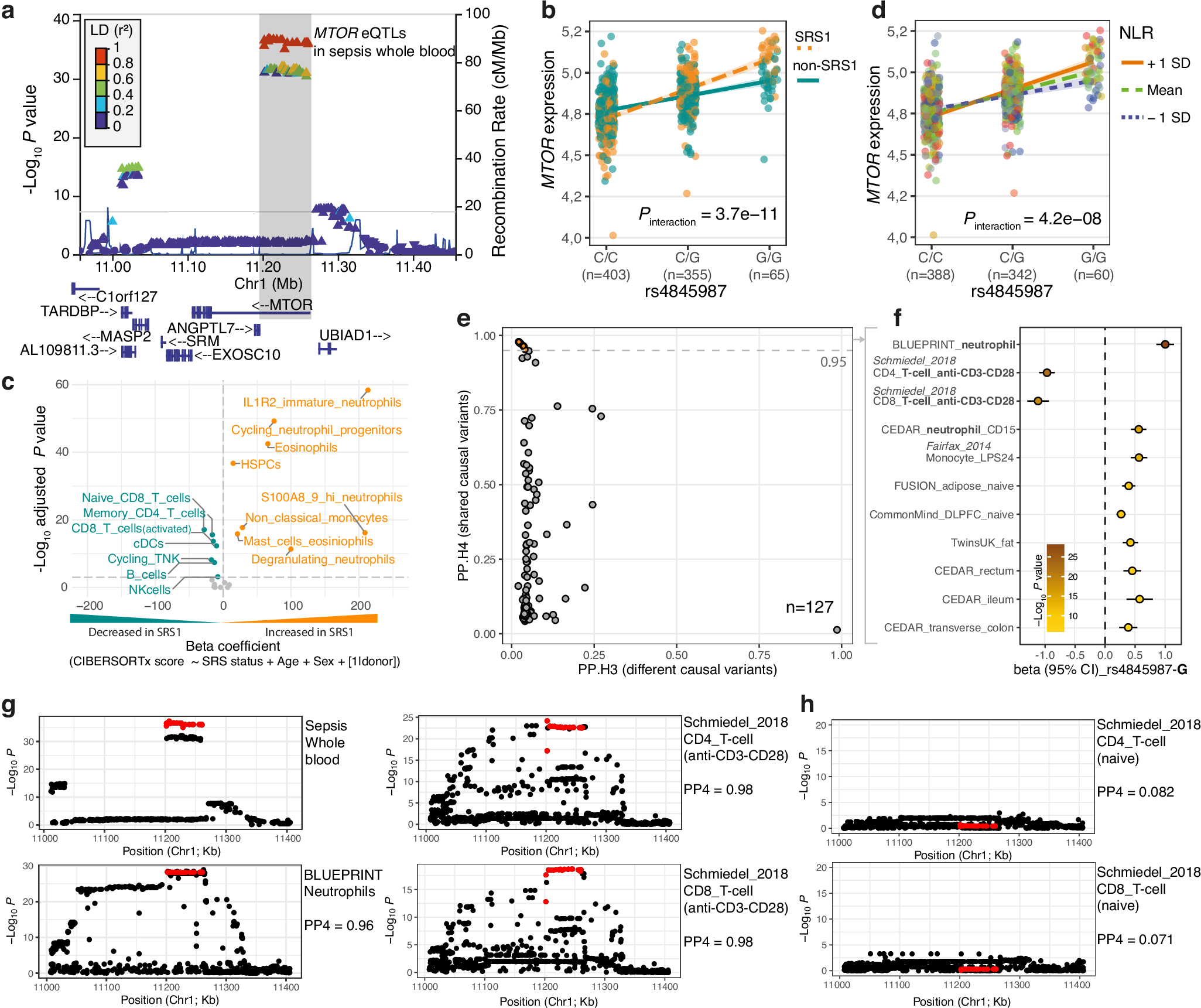 Context-specific regulatory genetic variation in MTOR dampens neutrophil-T  cell crosstalk in pneumonia-associated sepsis