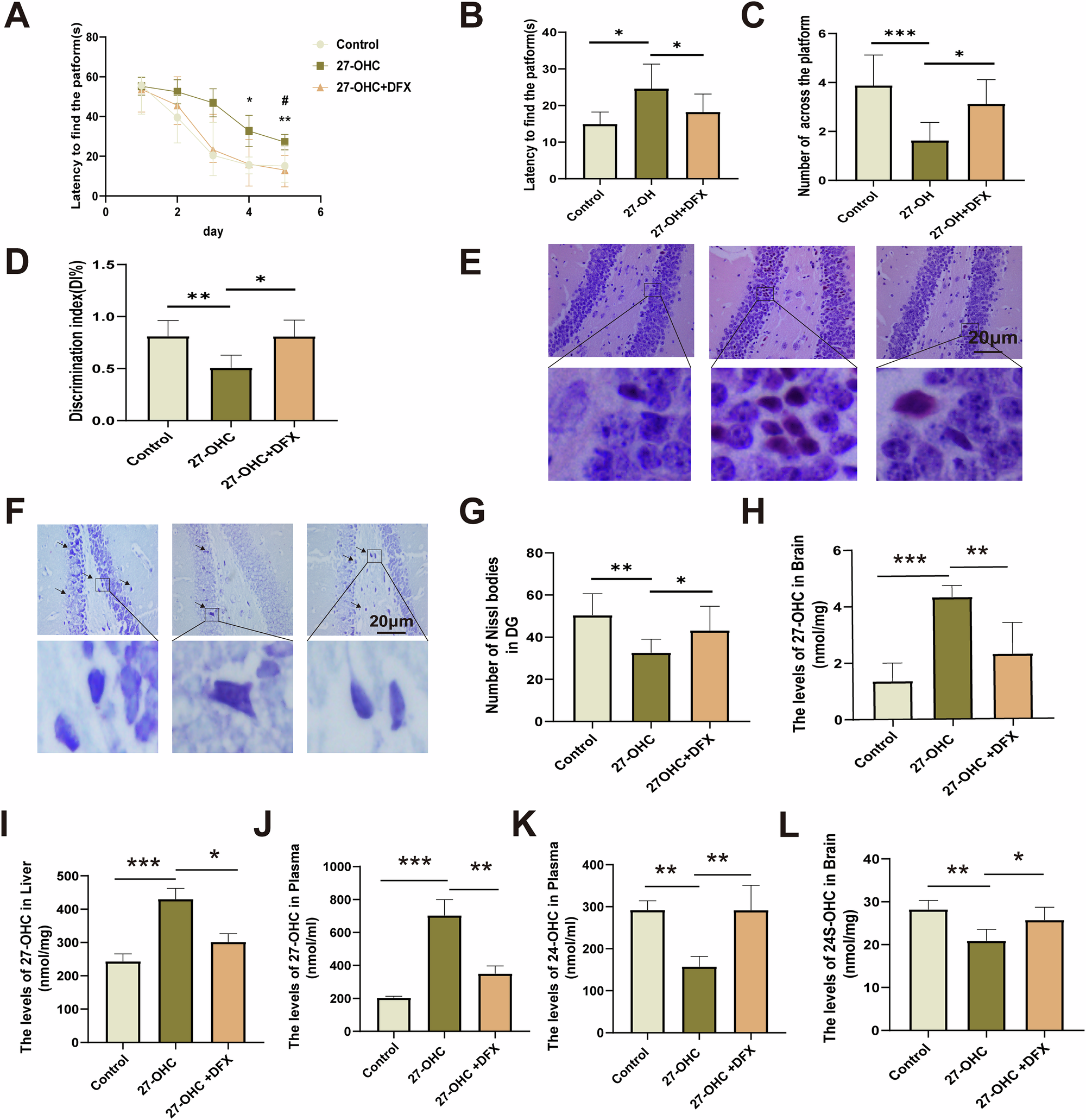 Fig. 9: DFX ameliorates 27-OHC-induced neurotoxicity and restores oxysterol homeostasis.