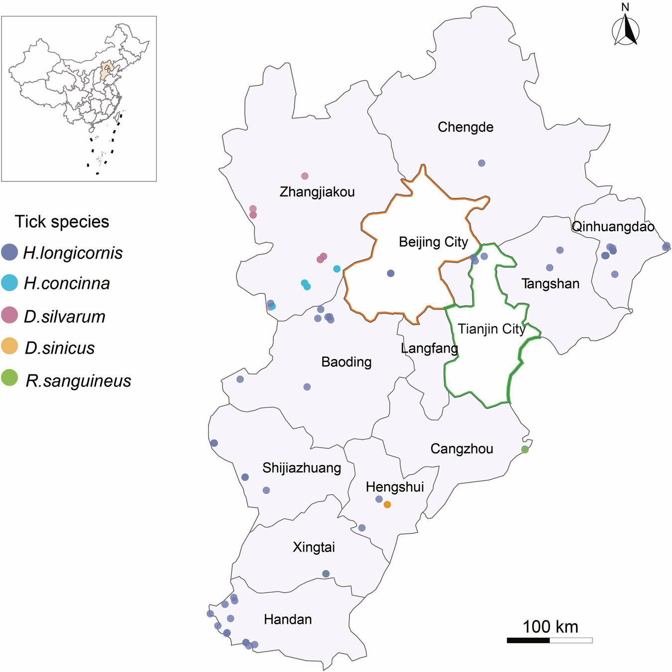 Fig. 1: Geographic map of sample collections in the Hebei region, China.