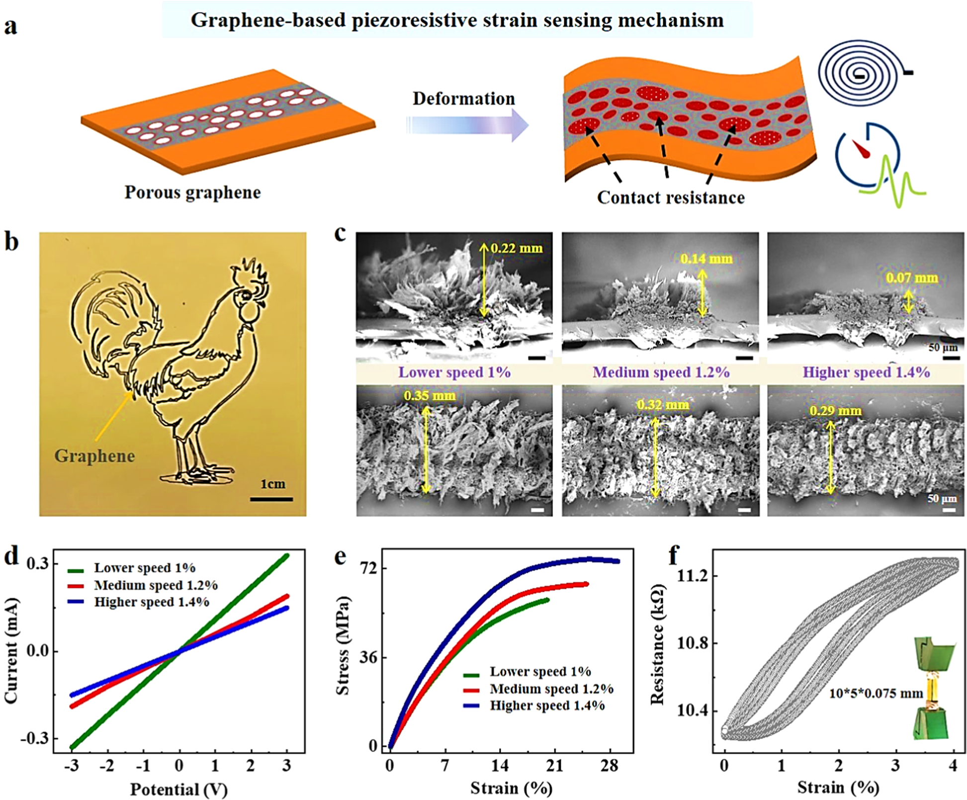 Fig. 2: Graphene-based strain sensing unit fabricated by laser reduction.