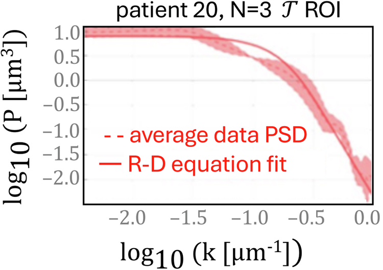 Fig. 4: R-D equation fits to the PSD of the three 
                        
                          
                        
                        $${\mathcal{T}}$$
                        
                          T
                        
                      -ROI in Fig. 2c.