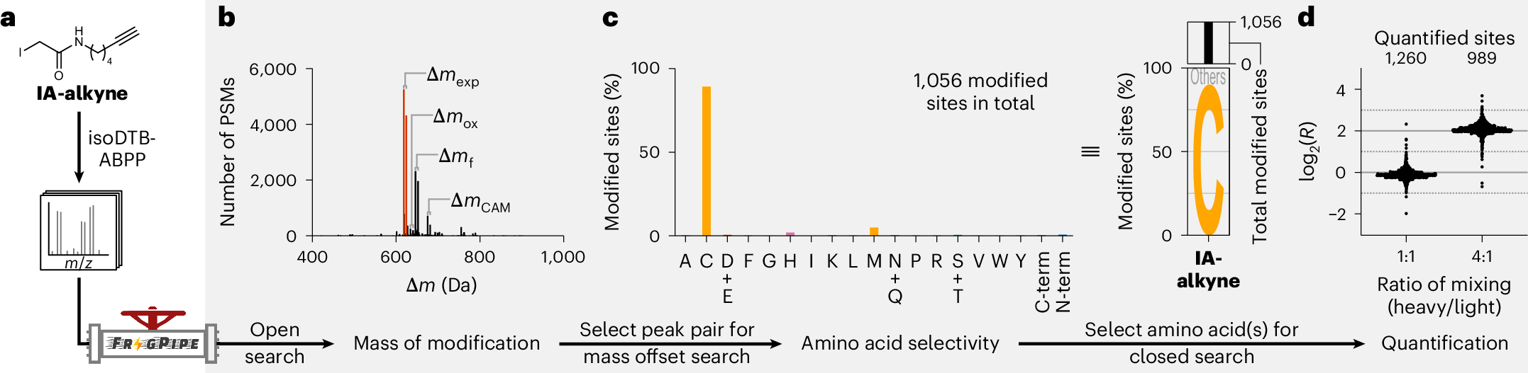 Fig. 2: An unbiased workflow to study electrophile selectivity using the MSFragger-based FragPipe computational platform.
