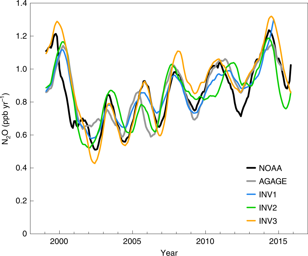 Acceleration of global N2O emissions seen from two decades of