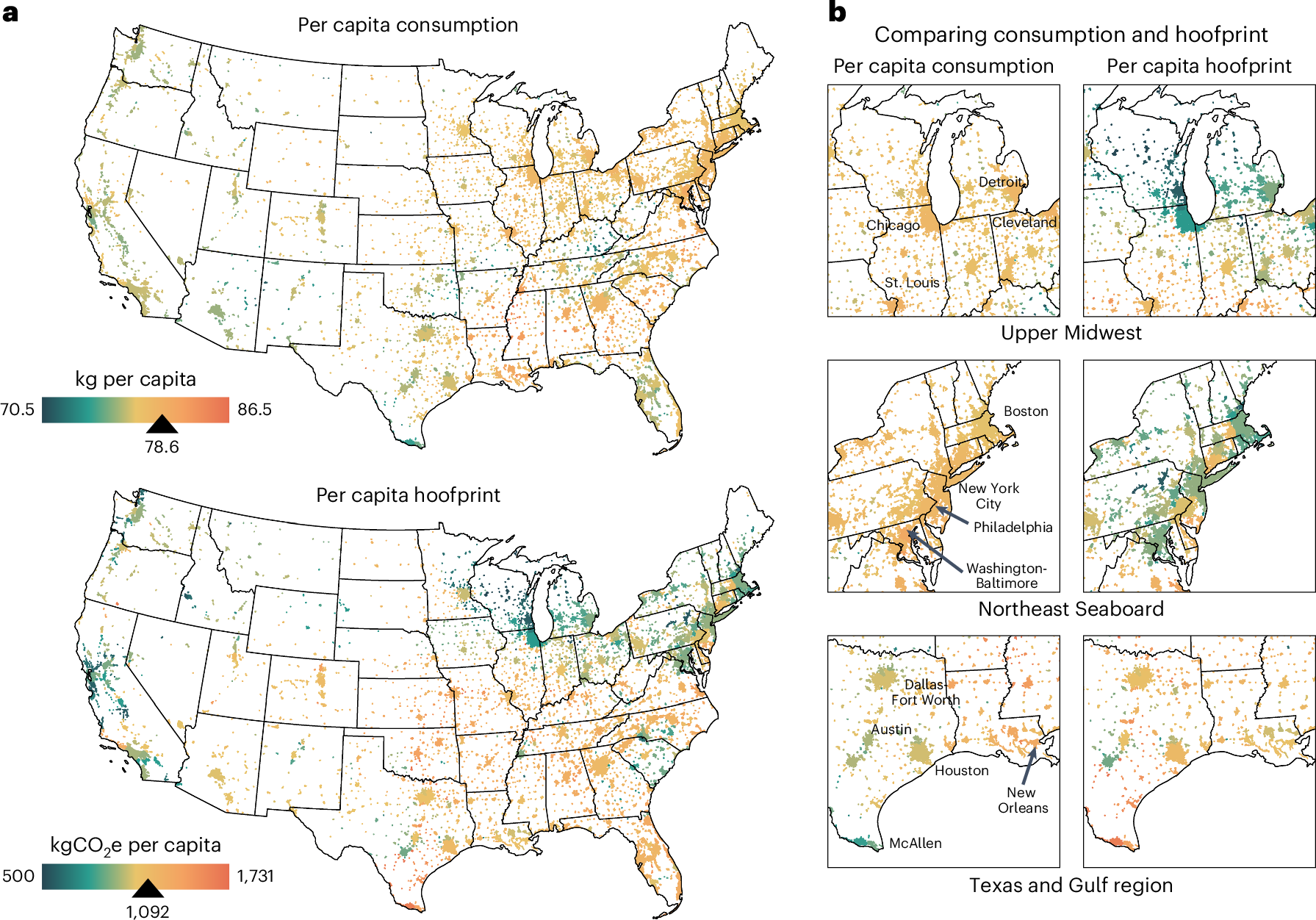The carbon hoofprint of cities is shaped by geography and production in the  livestock supply chain | Nature Climate Change, image size:1791x1252