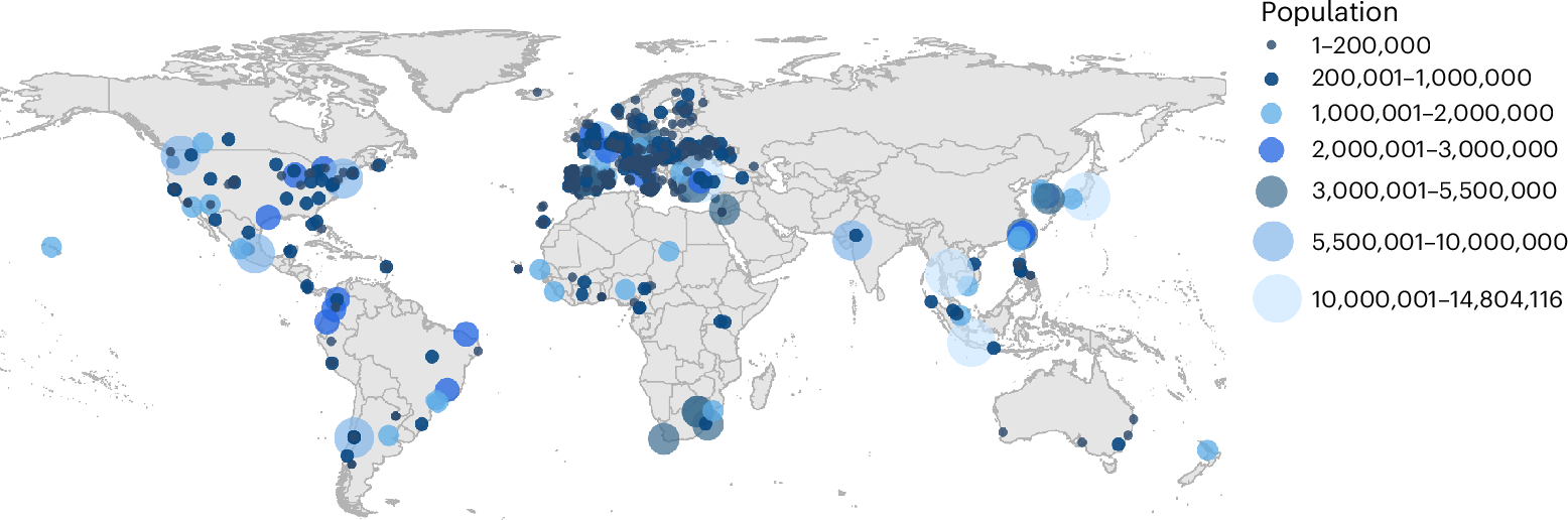Fig. 1: Global distribution of municipalities with an energy access and energy poverty badge part of this study.