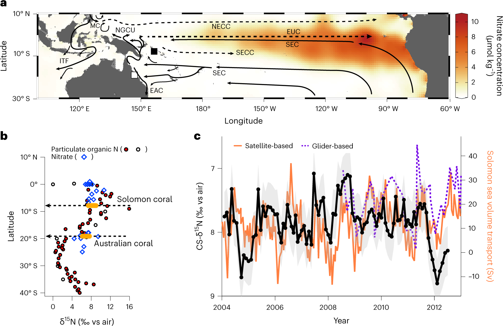 Increased tropical South Pacific western boundary current transport over  the past century | Nature Geoscience