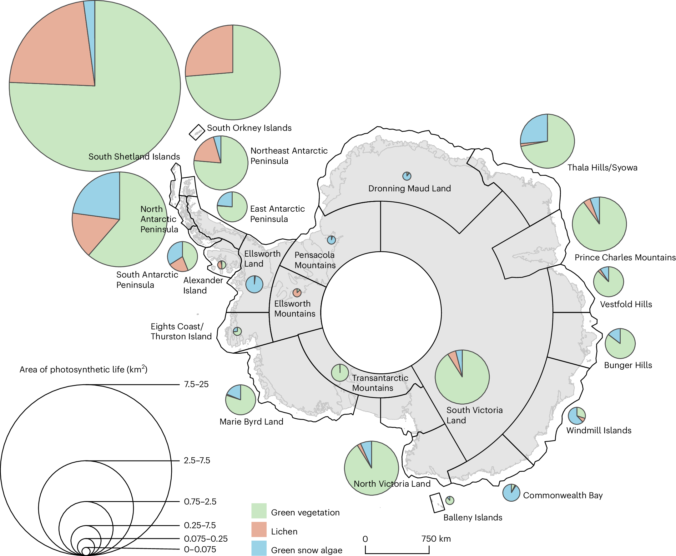 Fig. 3: Vegetation within Antarctica’s expert-defined bioregions.