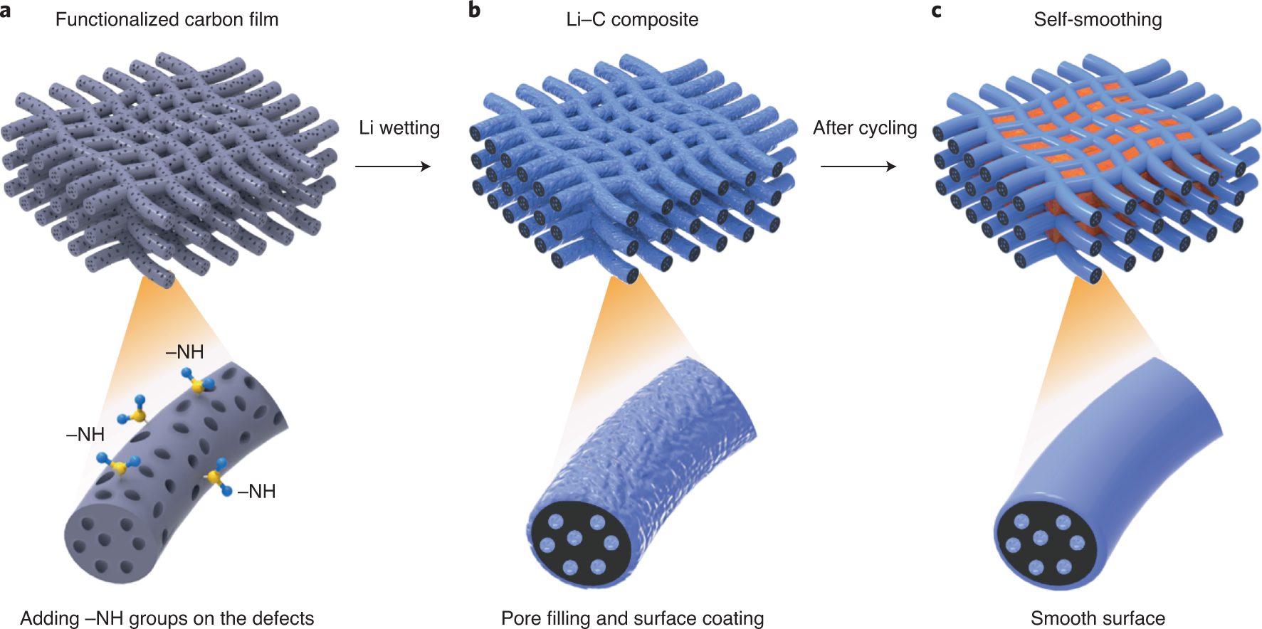 Self-smoothing anode for achieving high-energy lithium metal batteries  under realistic conditions | Nature Nanotechnology