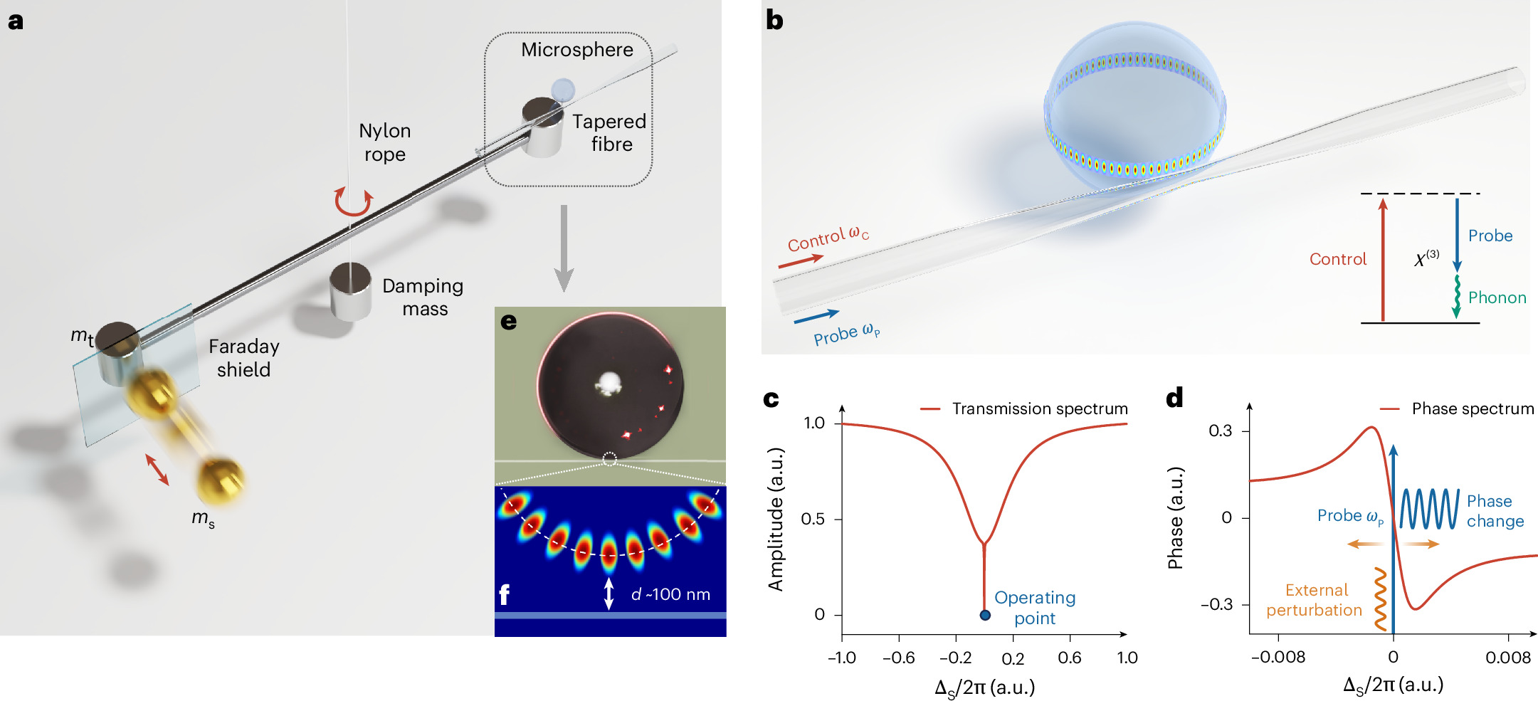 Photograph accompanying Slowed light in a microcavity lets a torsion pendulum sense the pull of a millimeter-sized mass
