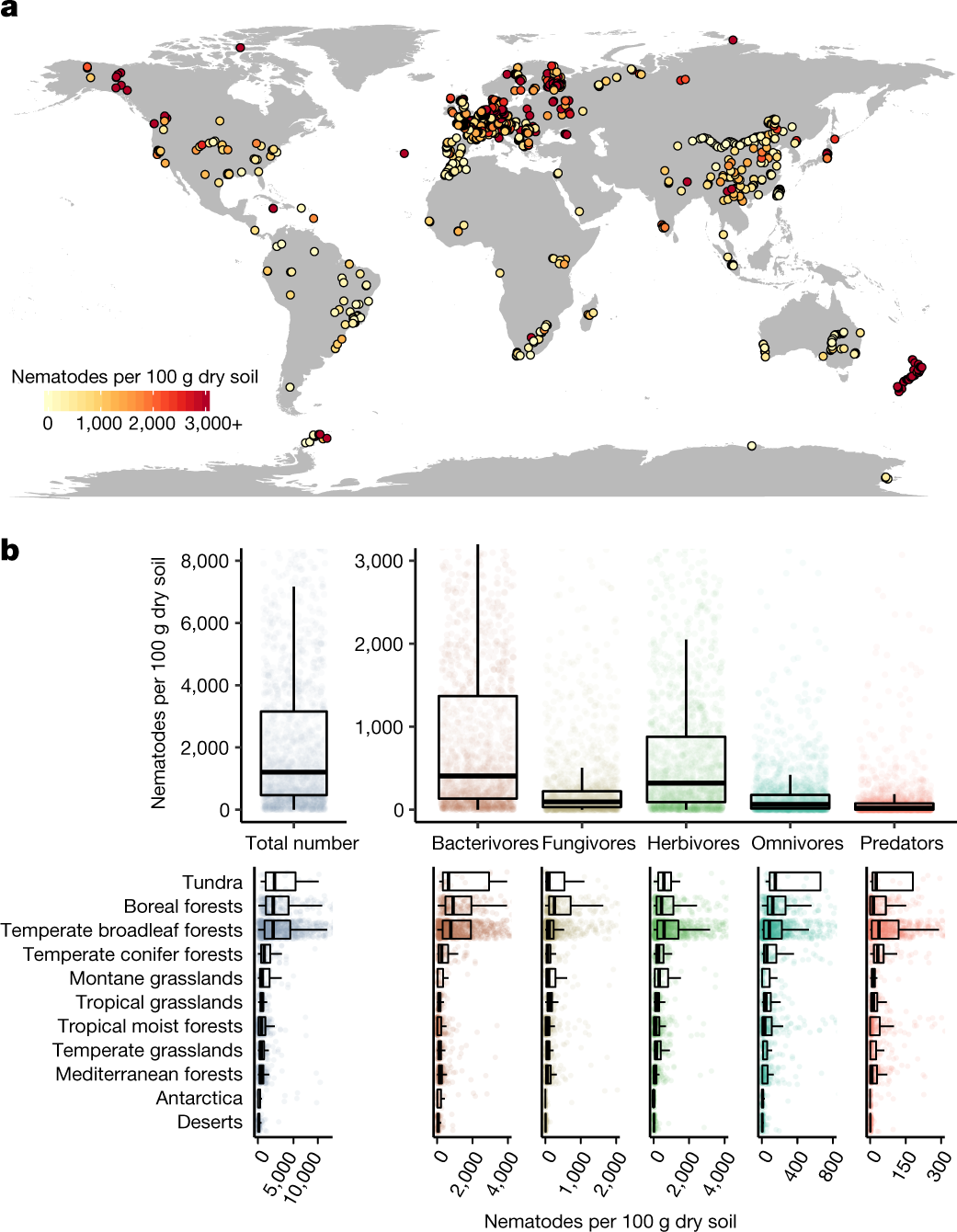 Soil nematode abundance and functional group composition at a global scale  | Nature