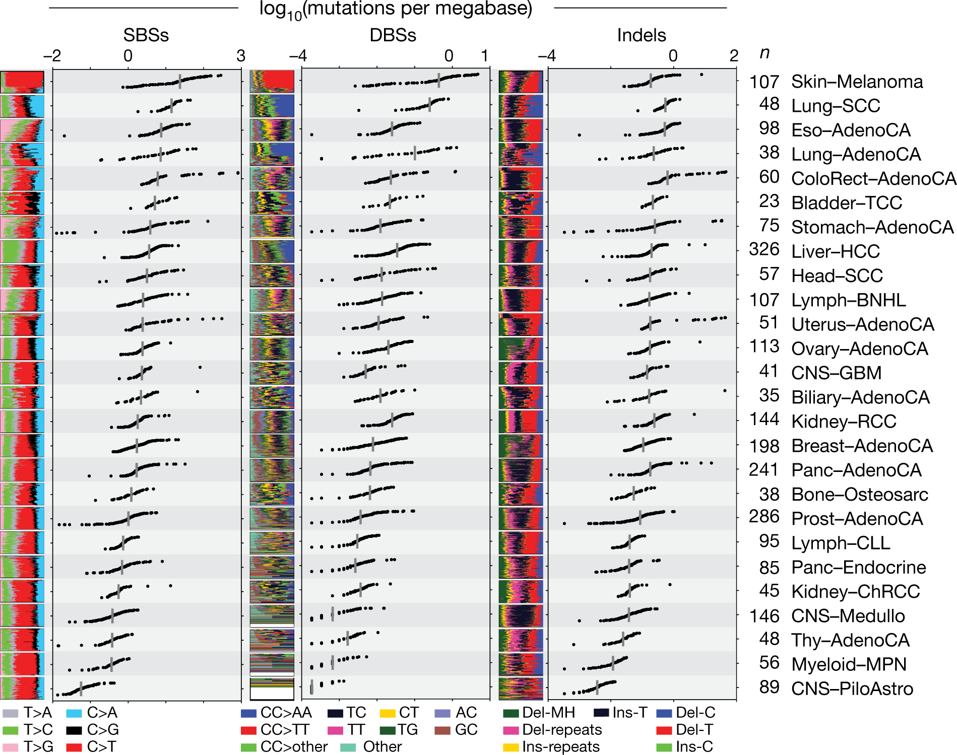 The repertoire of mutational signatures in human cancer