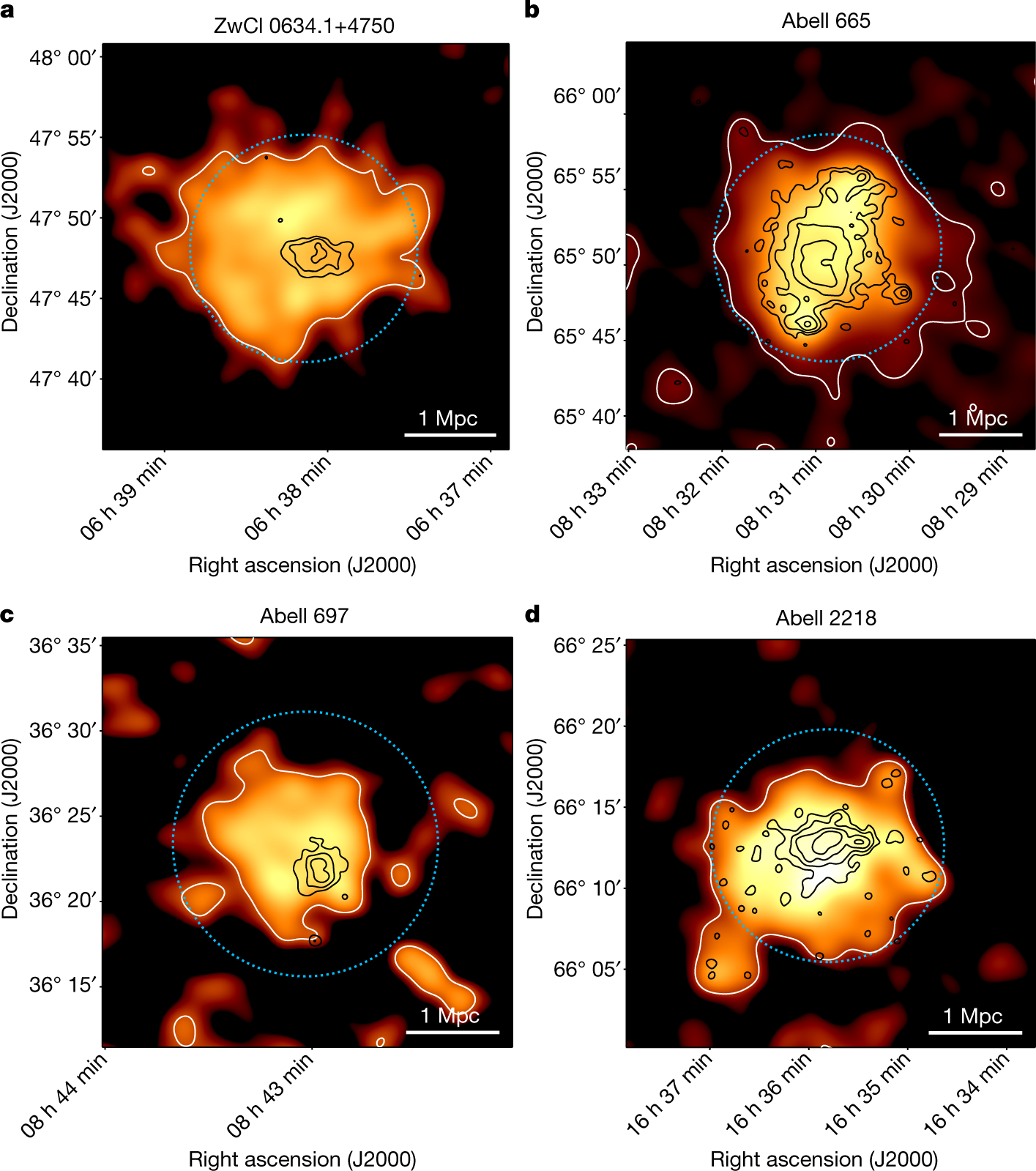 Galaxy clusters enveloped by vast volumes of relativistic electrons | Nature