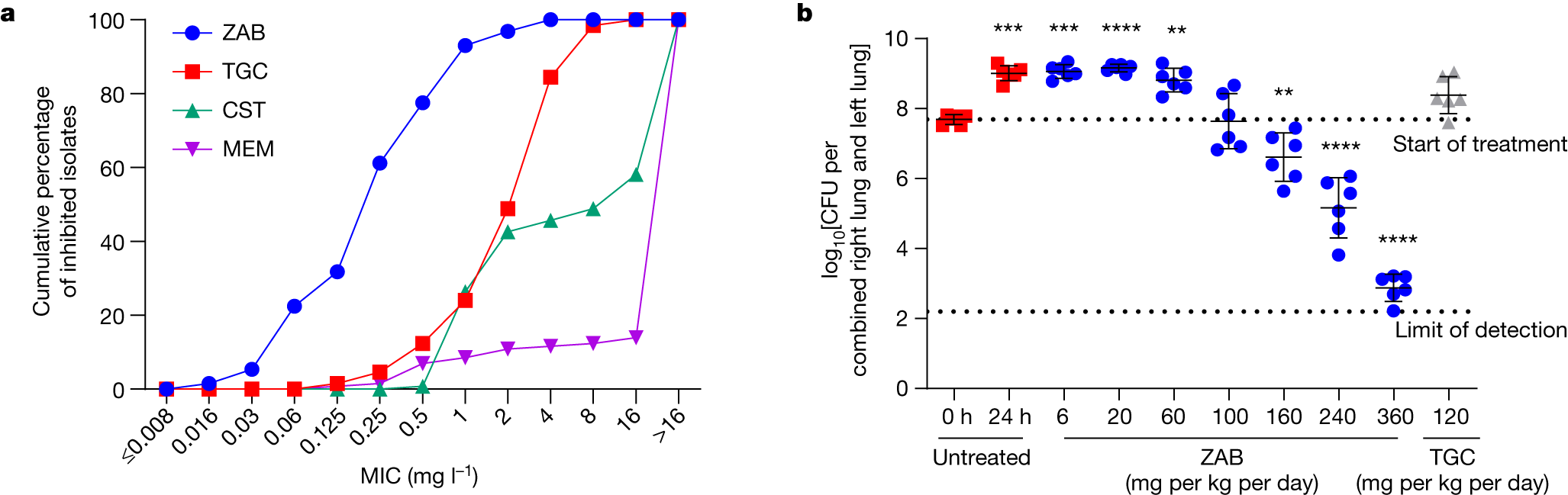 Fig. 4: In vitro activity and in vivo efficacy of zosurabalpin against clinical A. baumannii isolates.