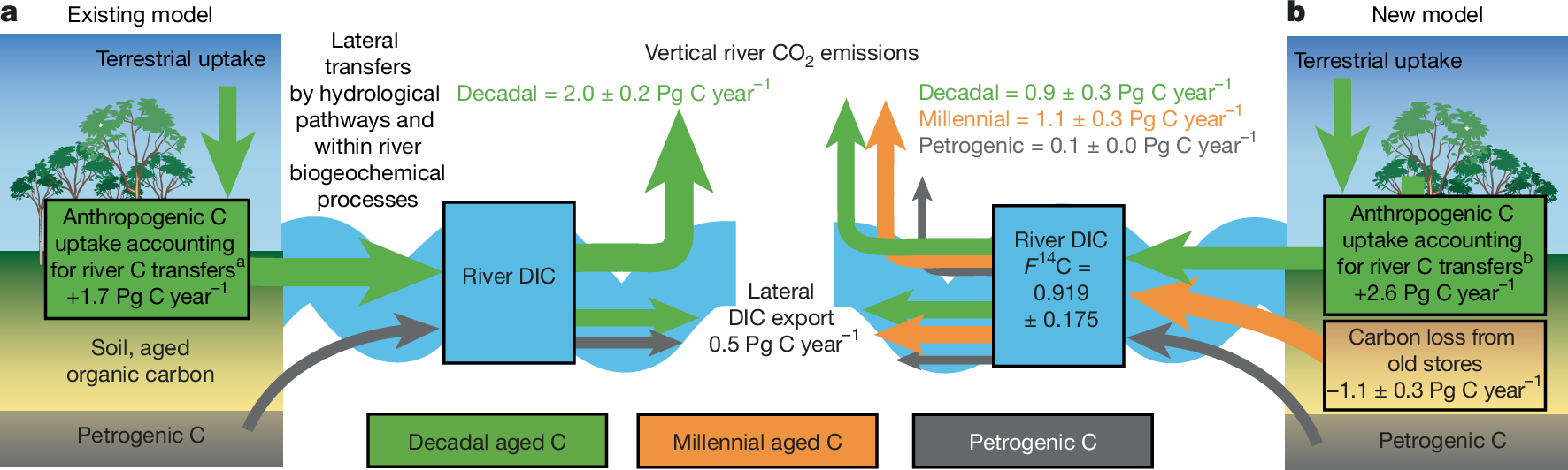 Fig. 3: The importance of river CO2 emission age for the global carbon cycle.