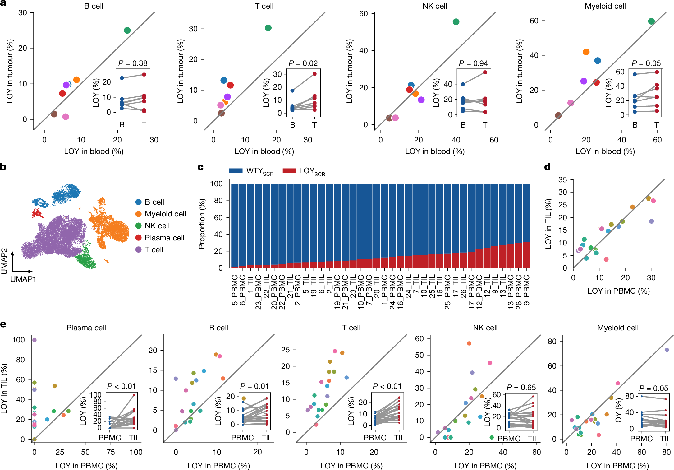 Fig. 4: Malignant cell LOY levels correlate with those in human PBMCs.
