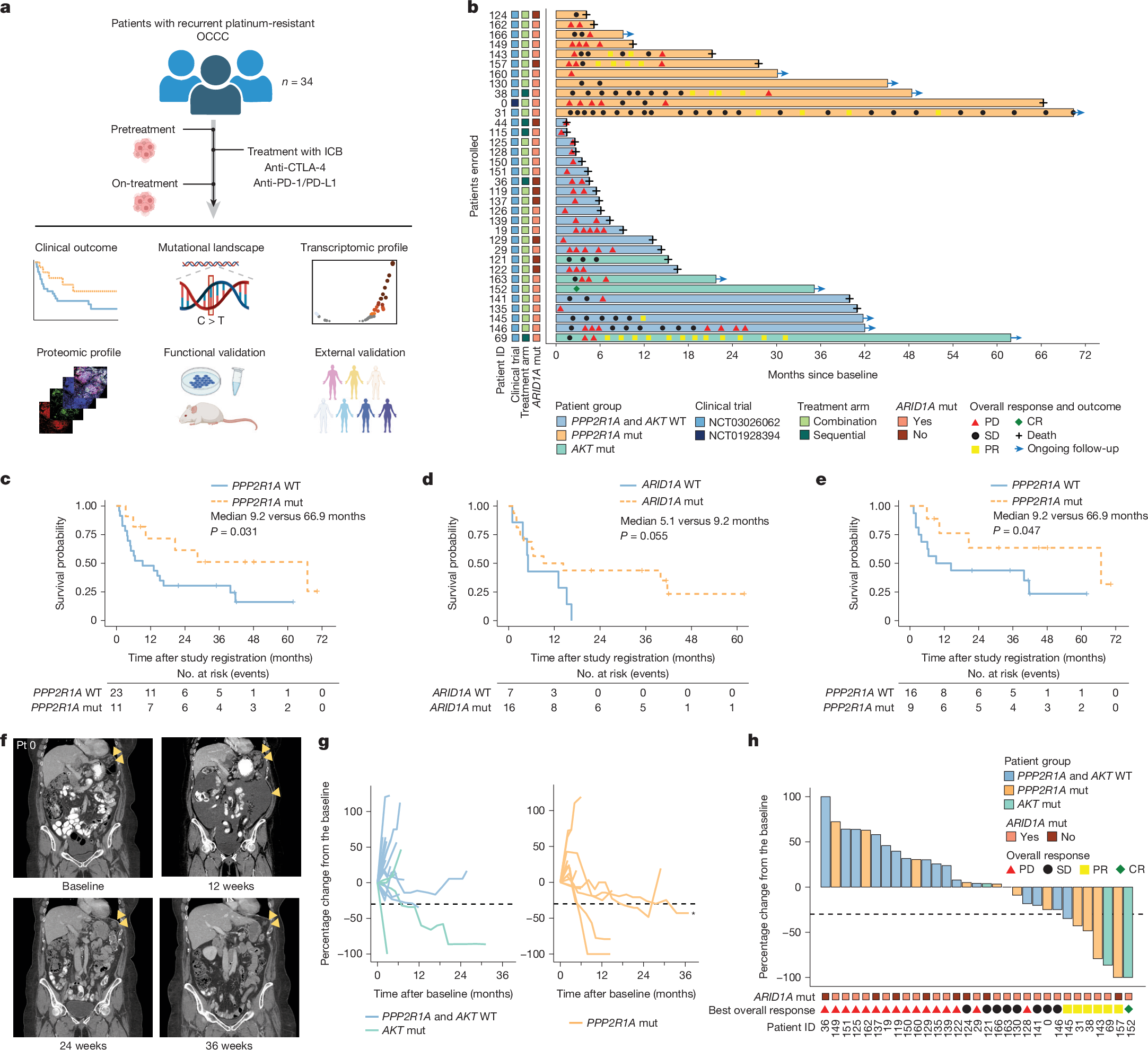 Fig. 1: PPP2R1A mutations are associated with longer survival after ICB in OCCC.