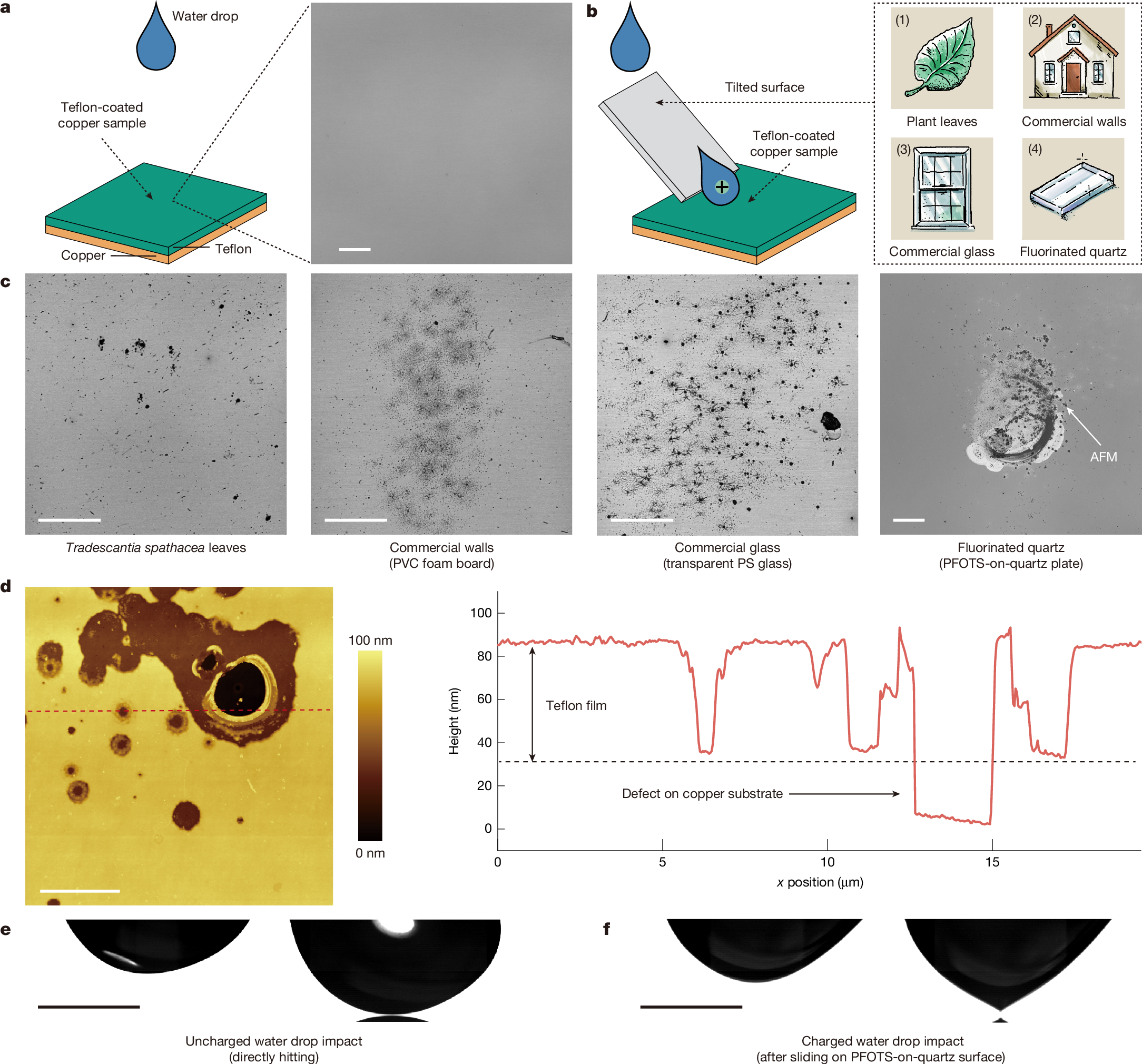 Spontaneously charged water drops induce corrosion