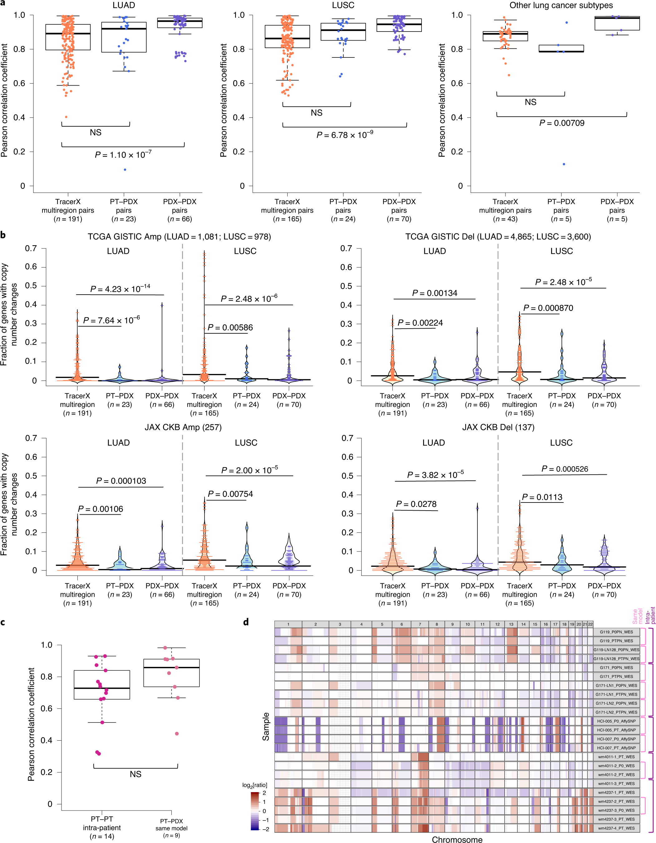 Fig. 6: Comparison of CNA variation during PDX engraftment and passaging with CNA variation among patient multiregion, tumor relapse and metastasis samples.