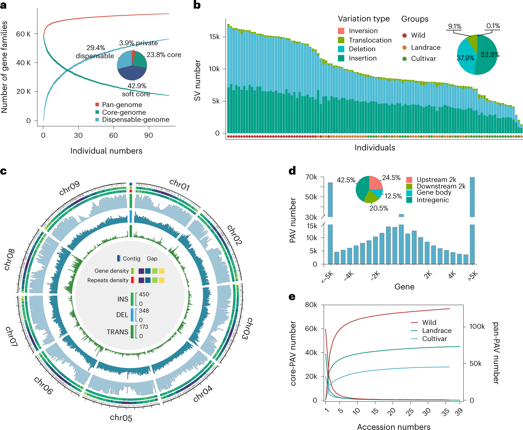Fig. 3: Pan-genome and structure variation of Setaria.