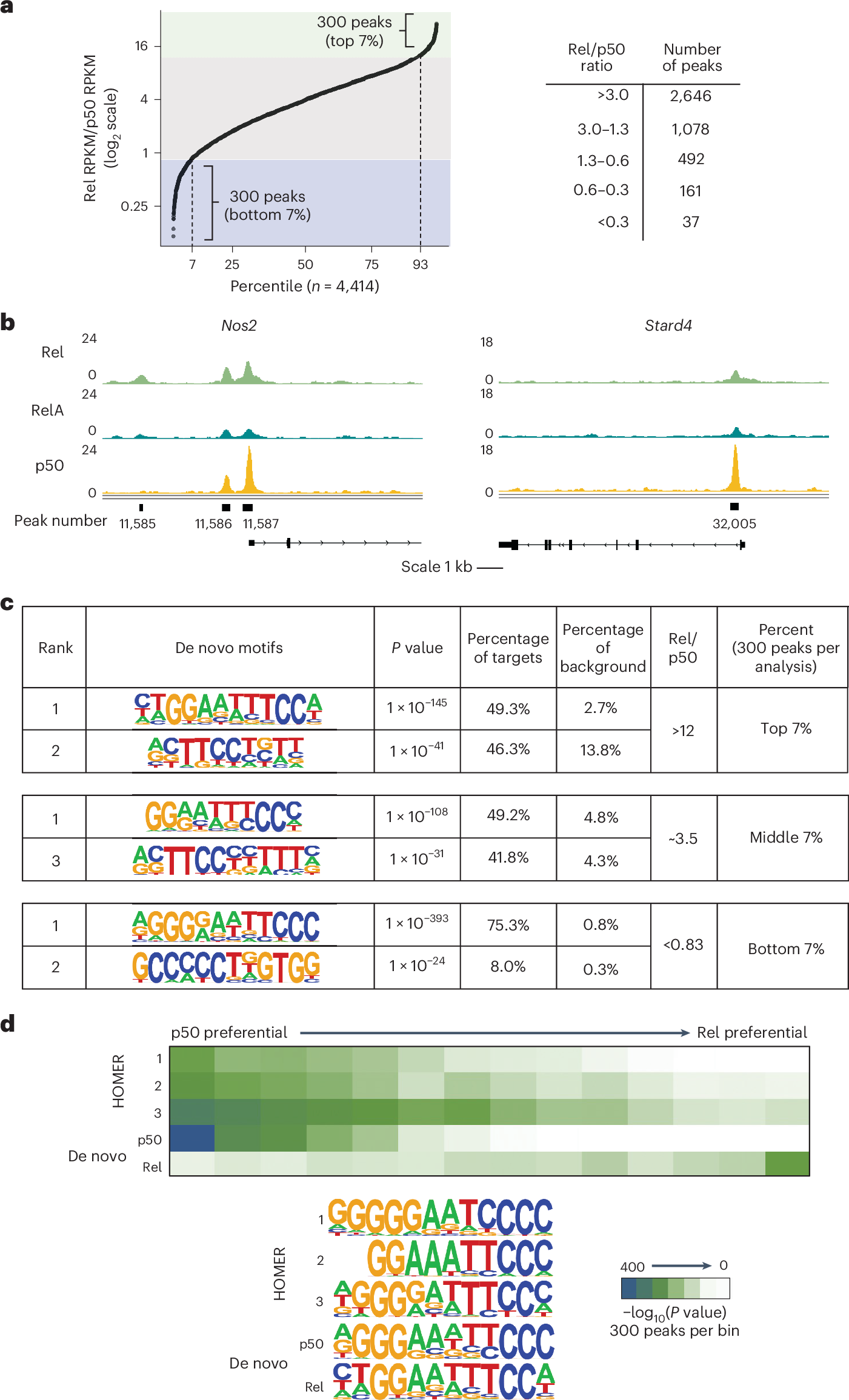 Fig. 5: Selective binding of Rel and p50 in mouse BMDMs examined by ChIP–seq.